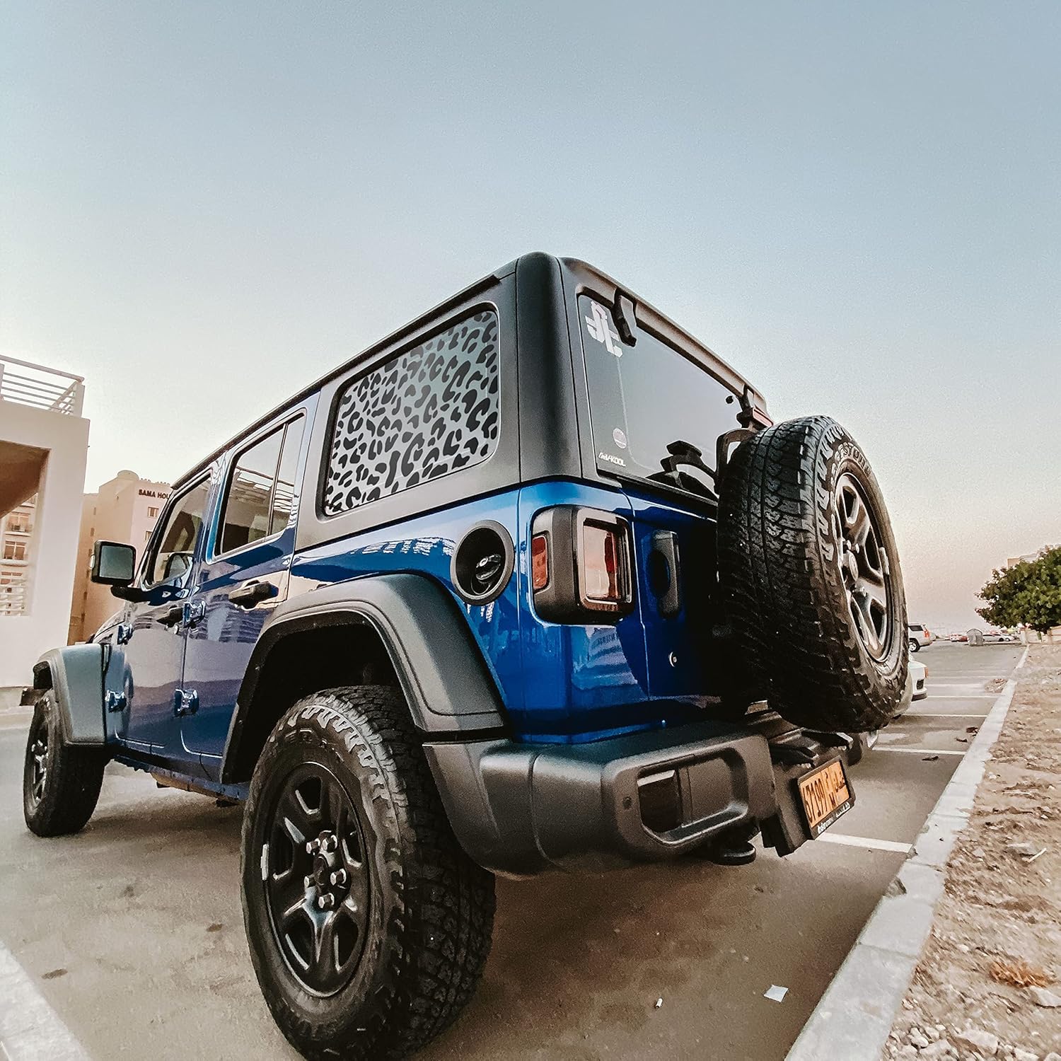 Leopard Cheetah Print Rear Window Decals Fit 2018-2024 Wrangler 4 Door JLU Rear Quarter Window 2018 2019 2020 2022 2025 - Leopard Print Vehicle Vinyl Matte Black(4 Door only)