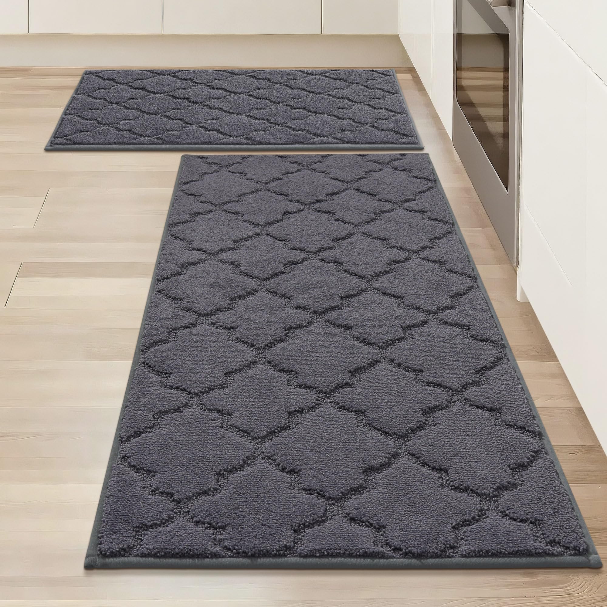 COSY HOMEER tappeto cucina antiscivolo lavabile 2 pezzi, tappeti cucina di facile manutenzione, passatoia cucina tappeti runner per cucina, 51 x 76 cm + 51 x 122cm, grigio scuro