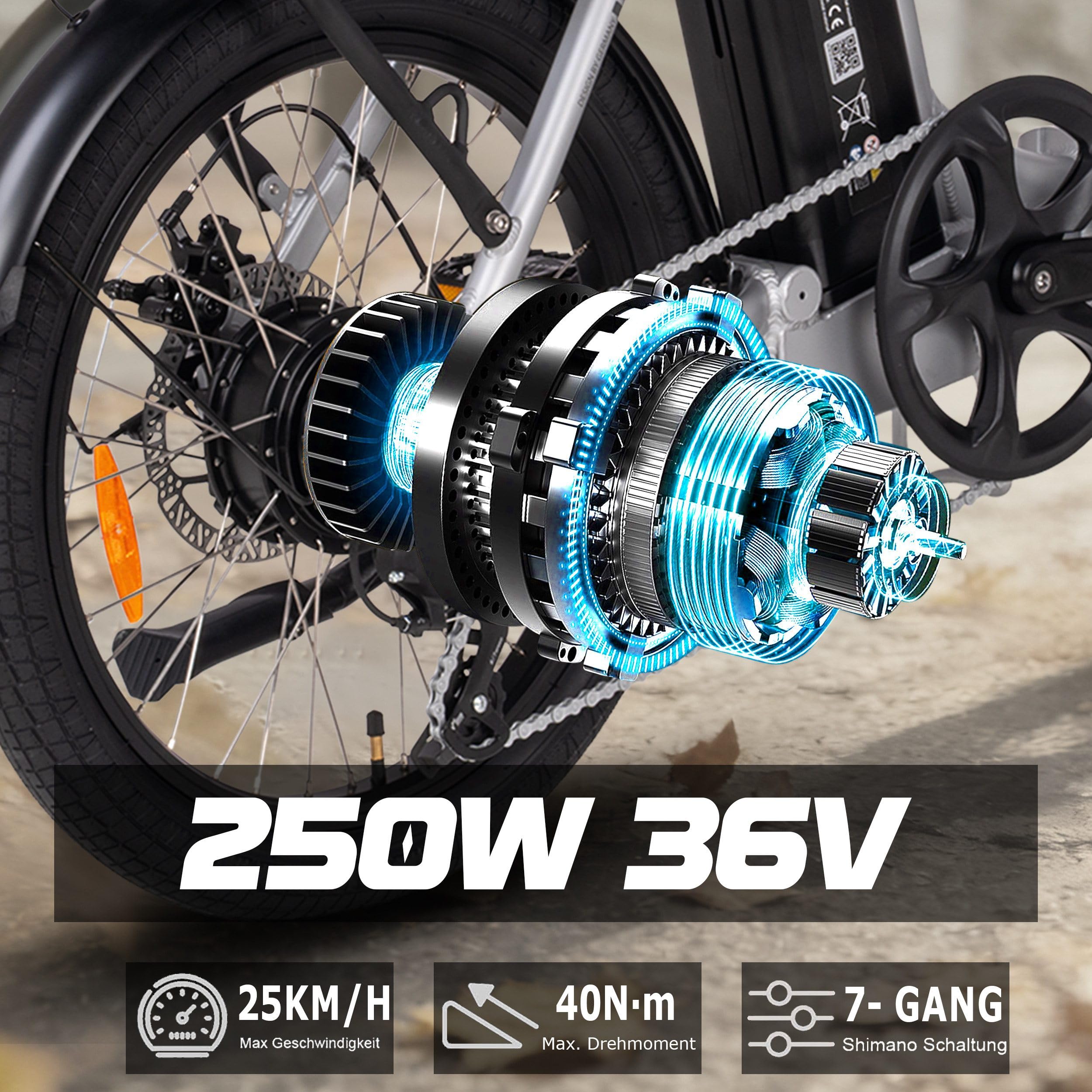 SAXXX E Bike Klapprad 20 Zoll mit 36V 13Ah Akku，90KM Lange Range