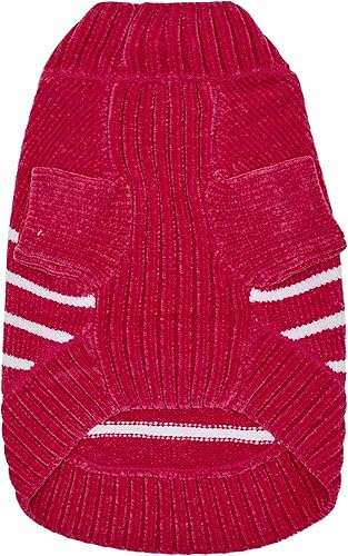Miniatura 5 de Blueberry Pet Suéter acogedor de felpilla suave a rayas para perro, color rosa intenso, longitud de espalda de 22 pulgadas, paquete de 1 ropa para