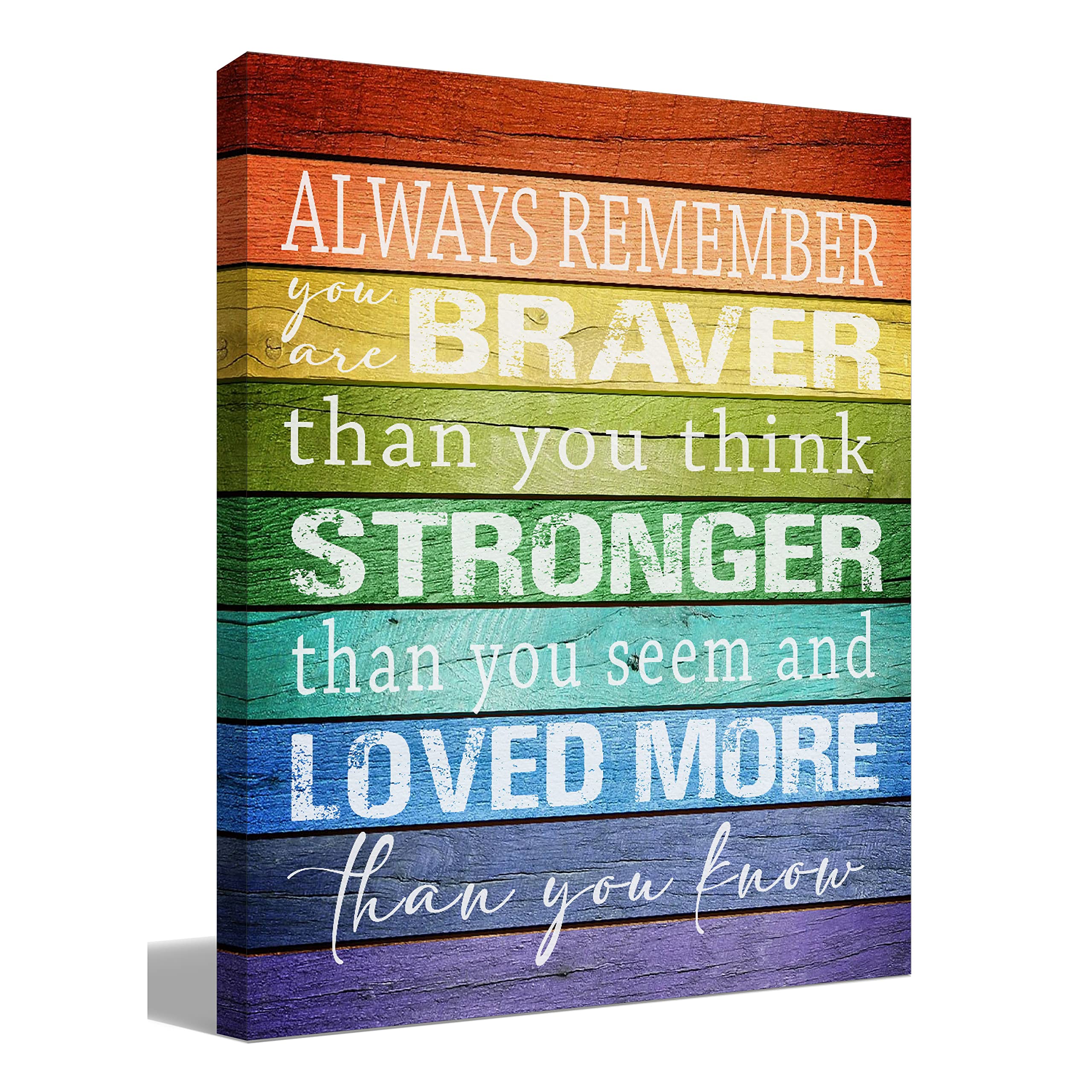 Always Remenber You Are Braver Than You Think Inspirational Quote Canvas Wall Art Prints Decor for Girls Room Homeschool Office，Encouragement Themed Paintings Art Decor 11x14 Inches，Positive Art Gift