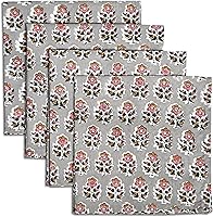 Vista 16 de CPC Servilletas de Tela 100% Algodón Juego de 4 Servilletas Reutilizables, Servilleta de Cena Floral Toile con Estampado de Bloques Indios, Regalo