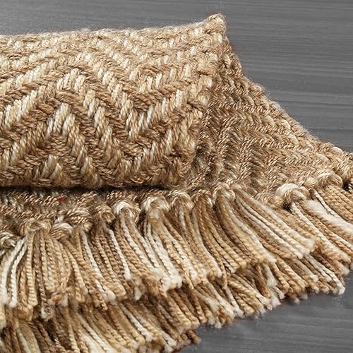 Miniatura 5 de THE BEER VALLEY Alfombra de tejido cheurón de 2 x 3 pies, reversible, de pelo bajo, lavable, resistente a las manchas, tapete de área natural, para