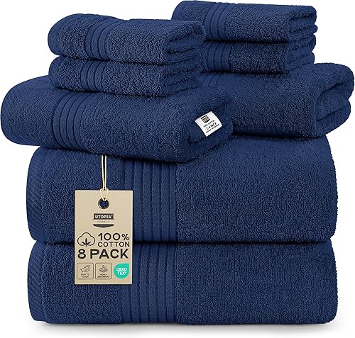 Vista 75 de Utopia Towels Juego de toallas prémium de 8 piezas, 2 baños, 2 manos y 4 toallas pequeñas, 100% algodón hilado en anillo, toallas altamente Azul