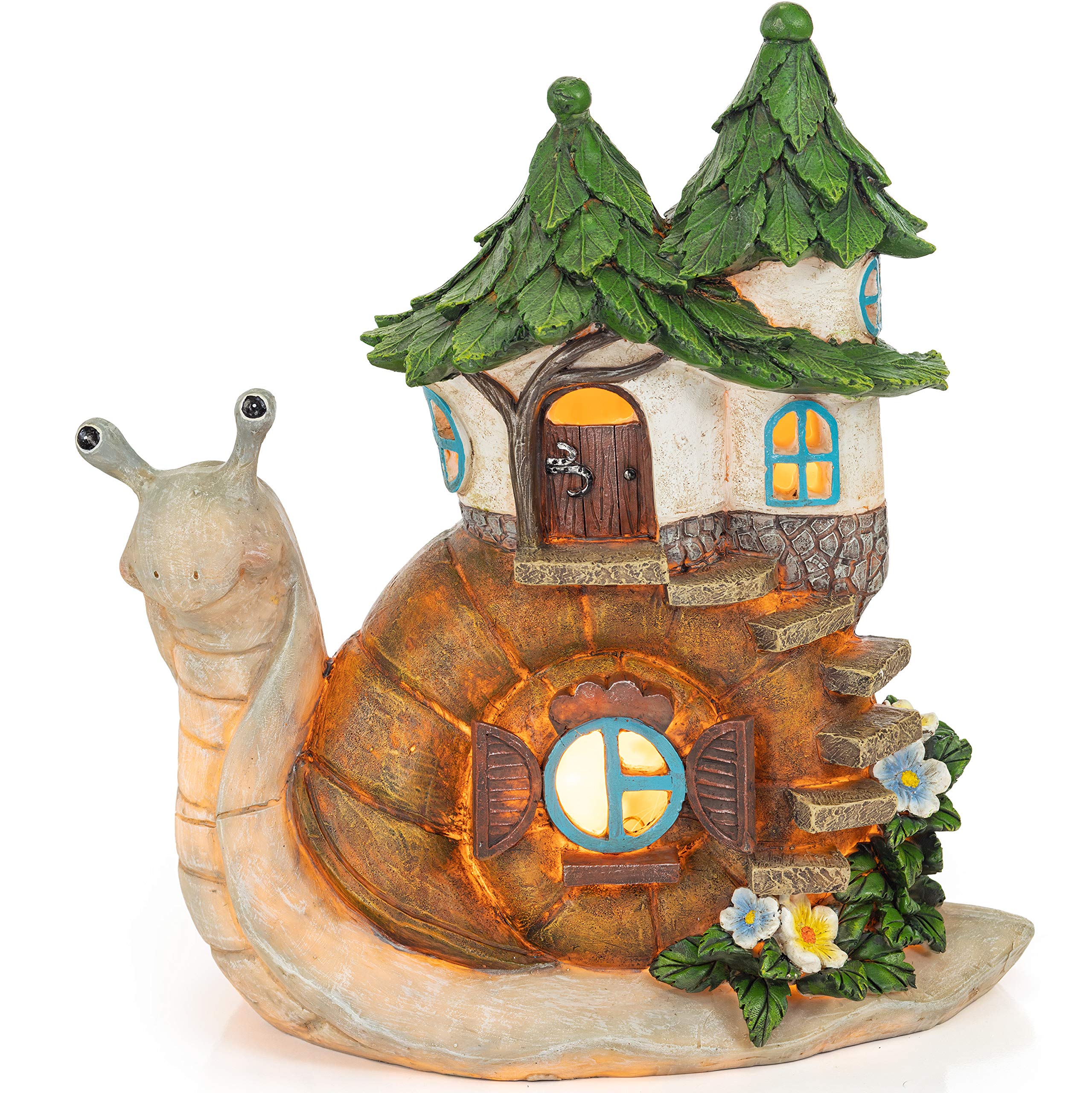 Gnome Fairy House Garden Solar Light Fun Snail Statue