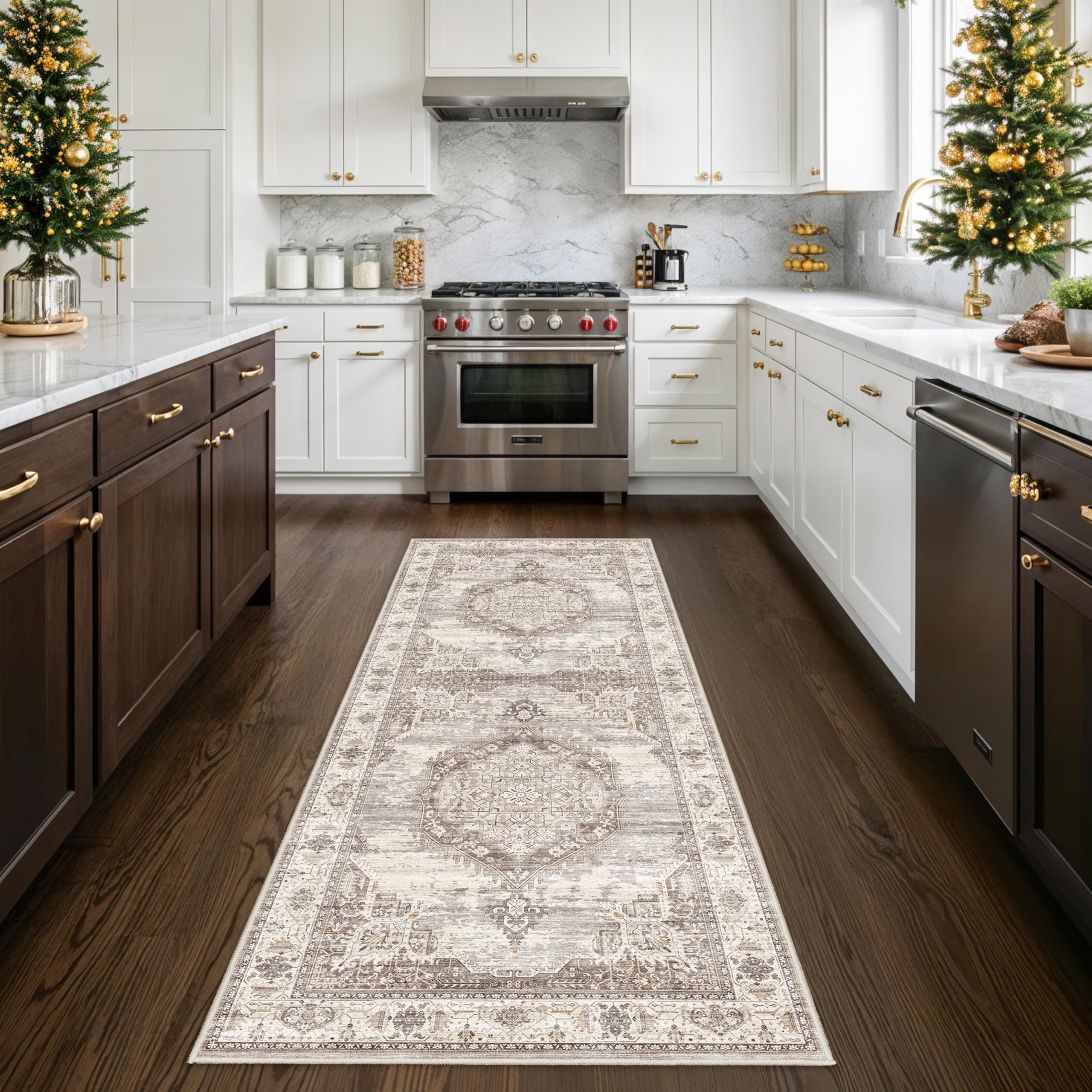 Washable Hallway Ktichen Runner Rugs: 3x8 Indoor Table Runners for Bedroom Bathroom Non-Slip Soft Stain Resistan Carpet for Entryway Laundry Dining Room Foyer (Beige,3x8)