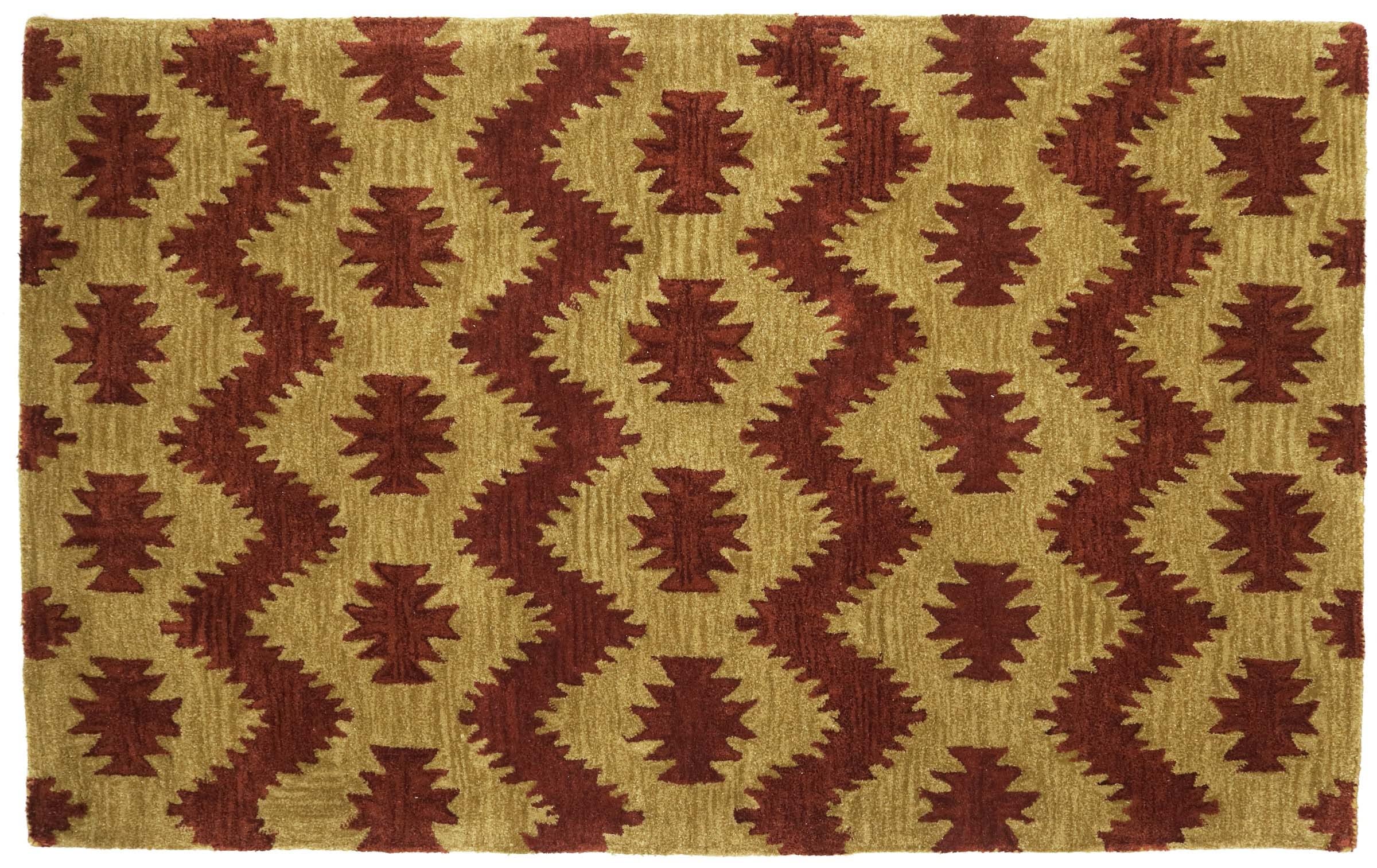 Tapis en laine fait à la main 120 x 180 cm - Or à motifs - Fait main - 120 x 180 cm