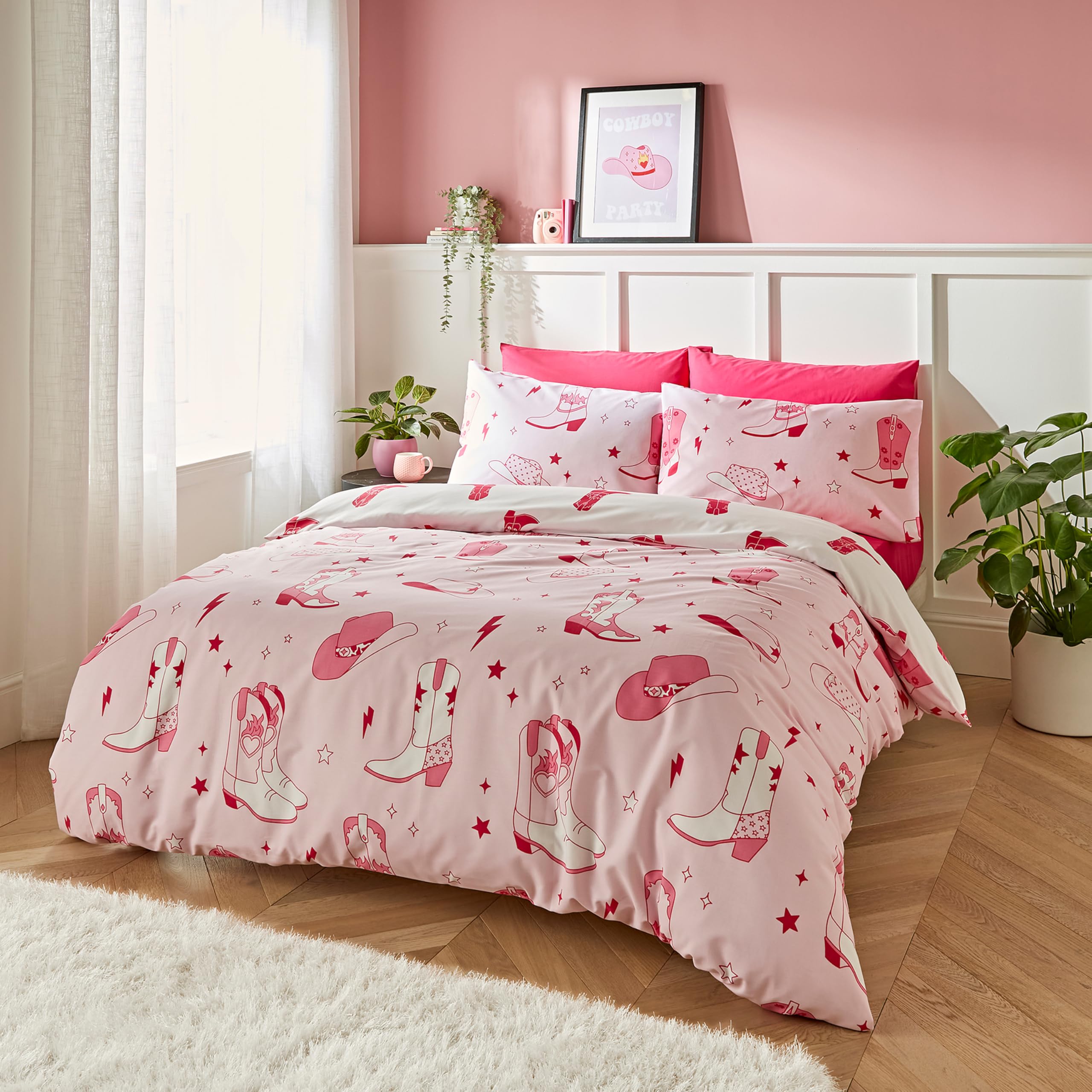 Sassy B Cowgirl Boot Reversible Single Duvet Cover Set with Pillowcases Pink
