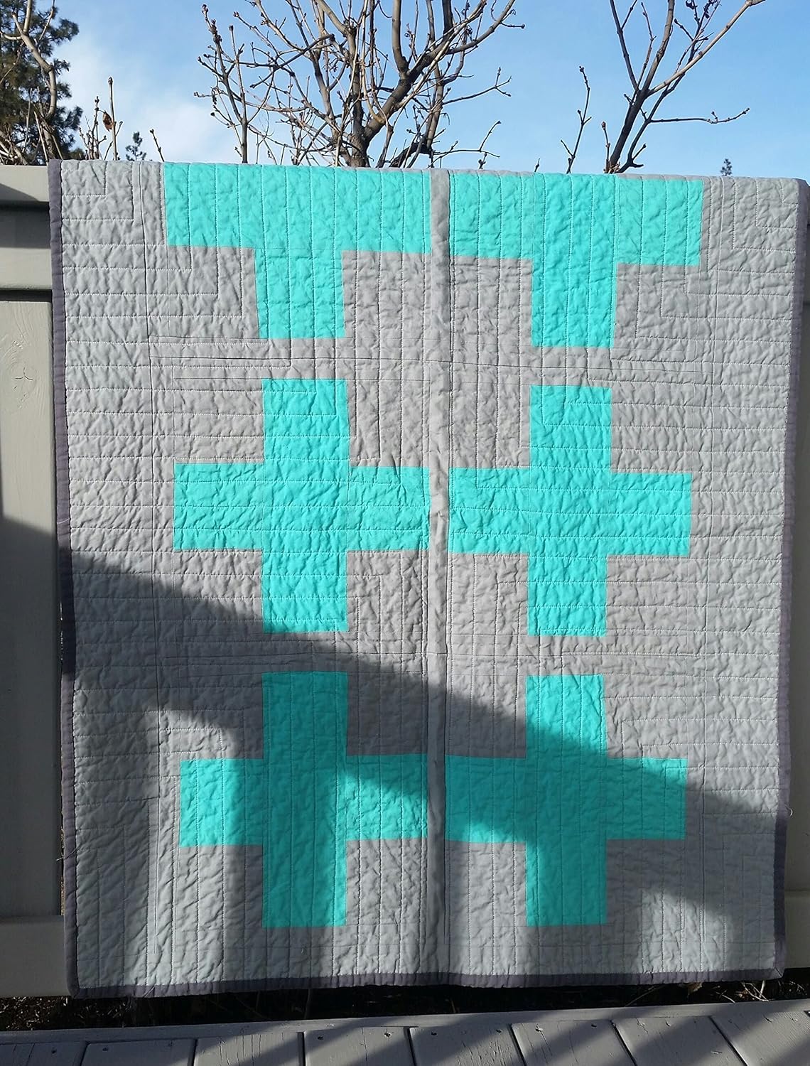 Modern Baby Quilt Grey and Aqua Handmade Products