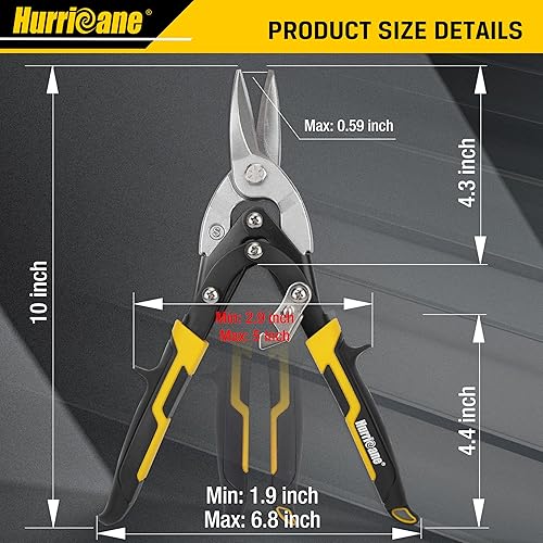 Miniatura 13 de HURRICANE Juego de 3 tijeras de hojalata de aviación, tijeras de corte de metal para cortar chapa, acero al cromo vanadio, tijeras de aviación