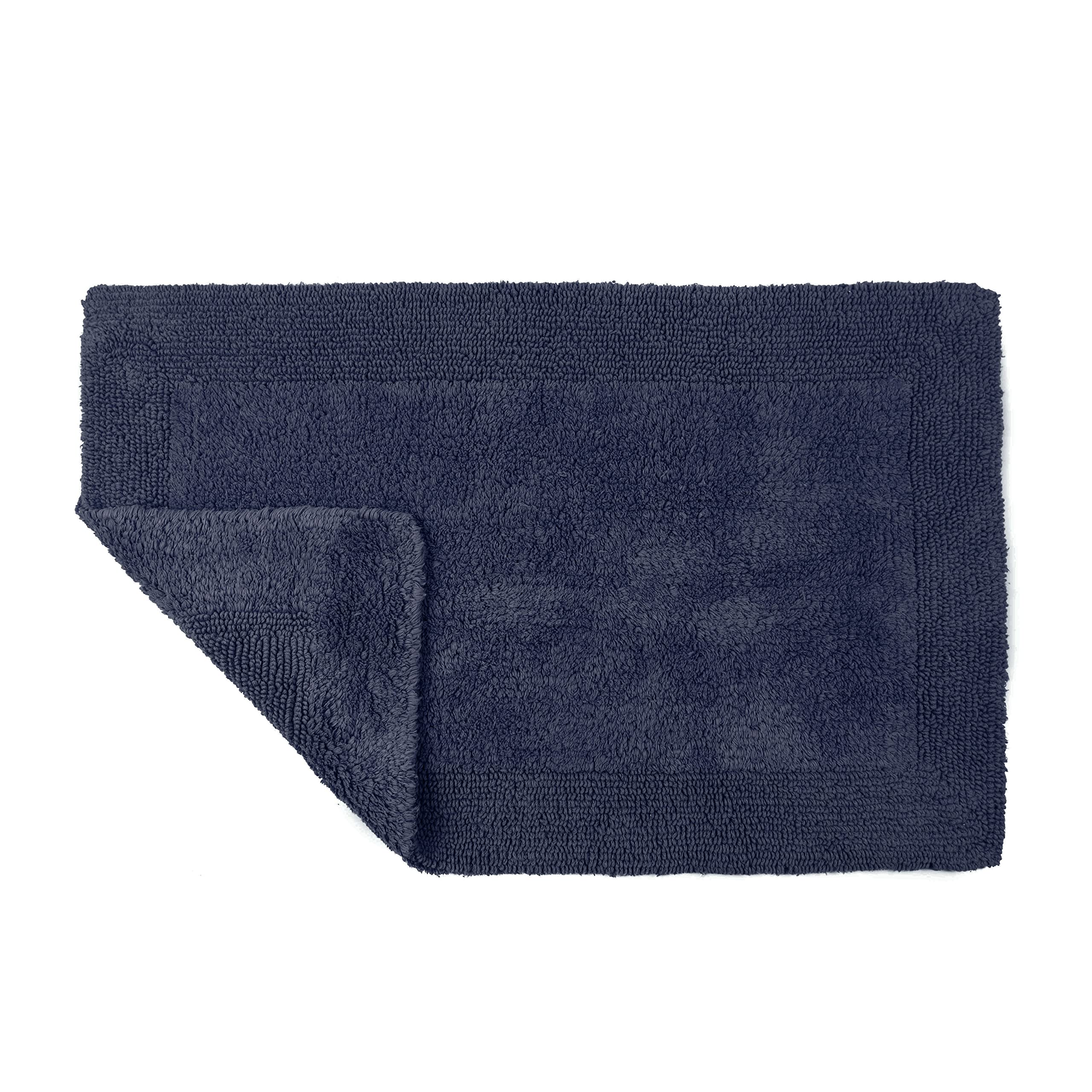 Allure Bath Fashions Navy Allure Heavyweight Reversible Bath Mat, 100% Cotton, Super Soft, Washable, Large Size 53Cm X 85Cm (Navy)