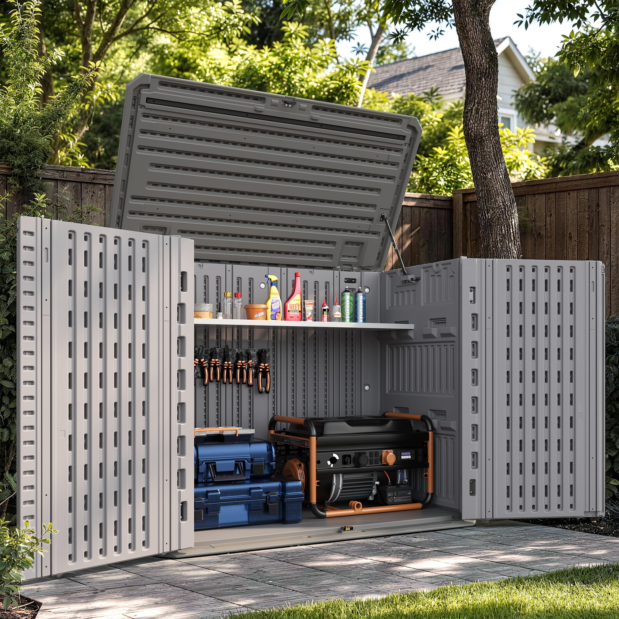 UDPATIO 34 Cu.Ft Outdoor Storage Shed, HDPE Resin Horizontal Cabinet,Grey