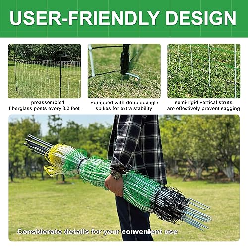 Miniatura 15 de Malla eléctrica semirrígida de alta calidad para valla de 35.4 pulgadas de alto x 65.6 pies de largo, postes premontados elevados a 47.2 pulgadas