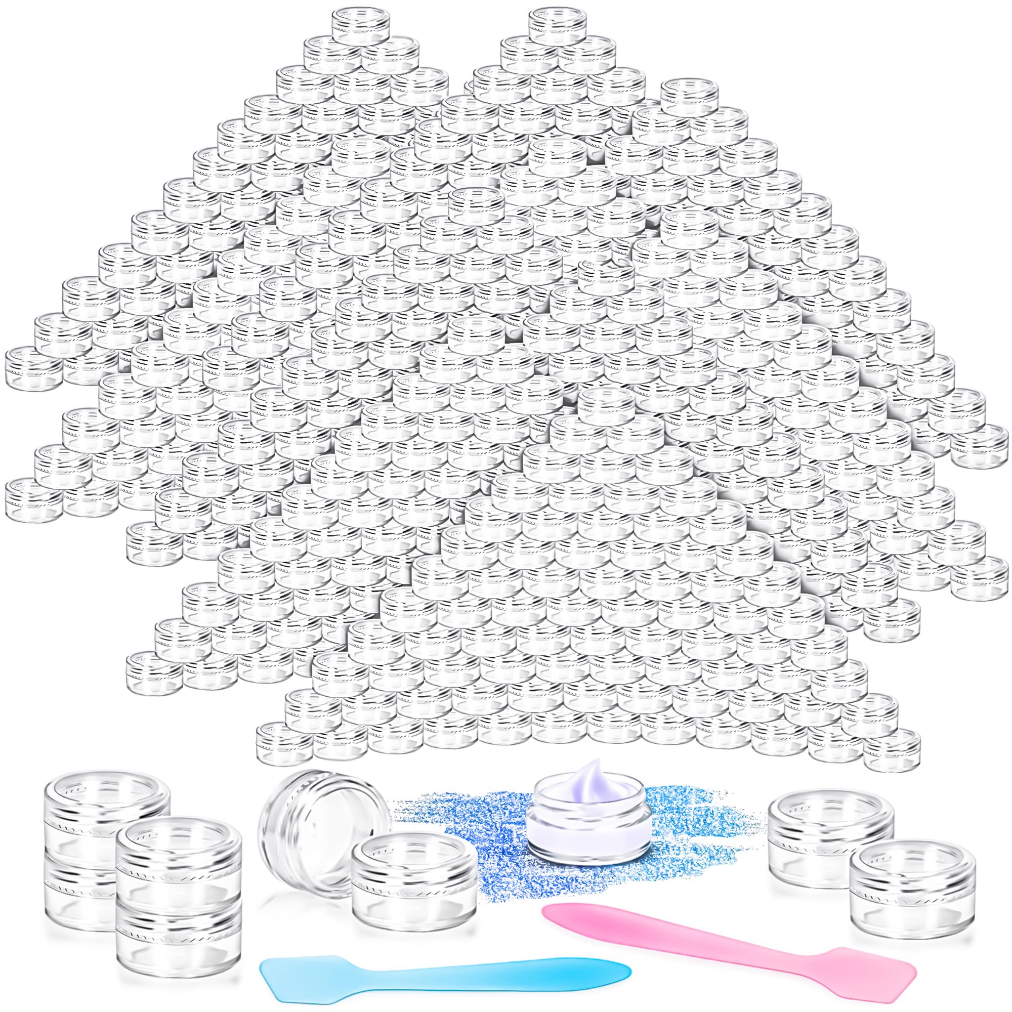 Paquete de 200 tarros de plástico de 5 g con tapas, recipientes redondos transparentes de 5 ml, tarros de maquillaje de tamaño de viaje de 5 gramos con espátulas para muestras de maquillaje