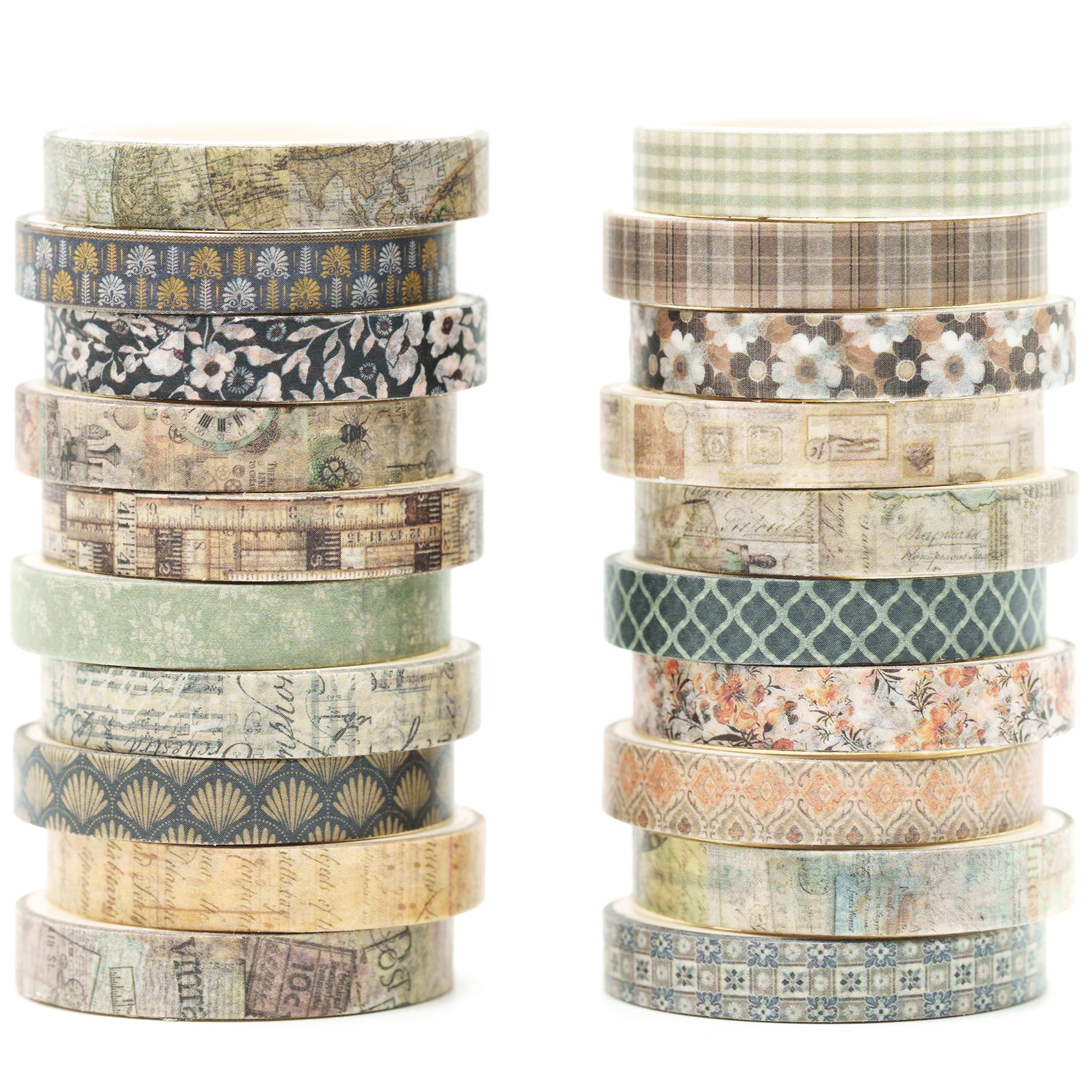 Songdao 20 Rolls Skinny Vintage Washi Tape Set Retro Arts Adhesive Tapes Basic Patterns Decorative Masking Tape Sets for Craft, Kids, Scrapbook, DIY,