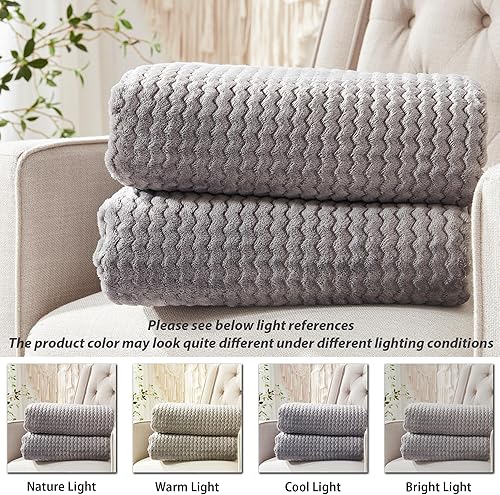 Miniatura 6 de Manta de forro polar, manta de franela suave de 7.12 ozm, para sofá, cama, diseño de patrón de ondas, ligera, acogedora y cálida para todas las