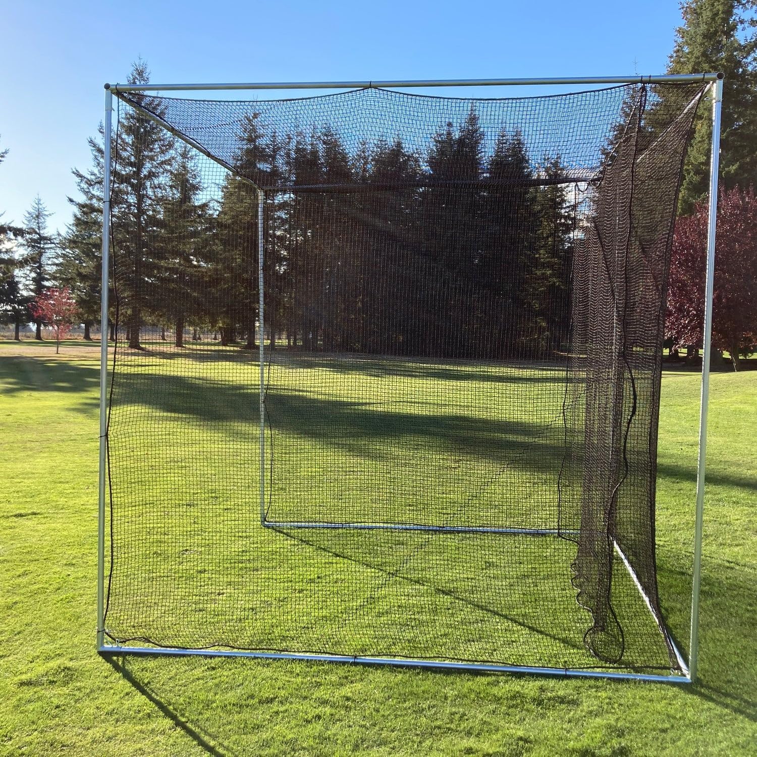 LFS 10x10x10 ft Golf Practice Cage Net with Pre-Installed Impact Baffle – Heavy-Duty #15 Knotted Nylon, 125 lb Break Strength – Frame Not Included