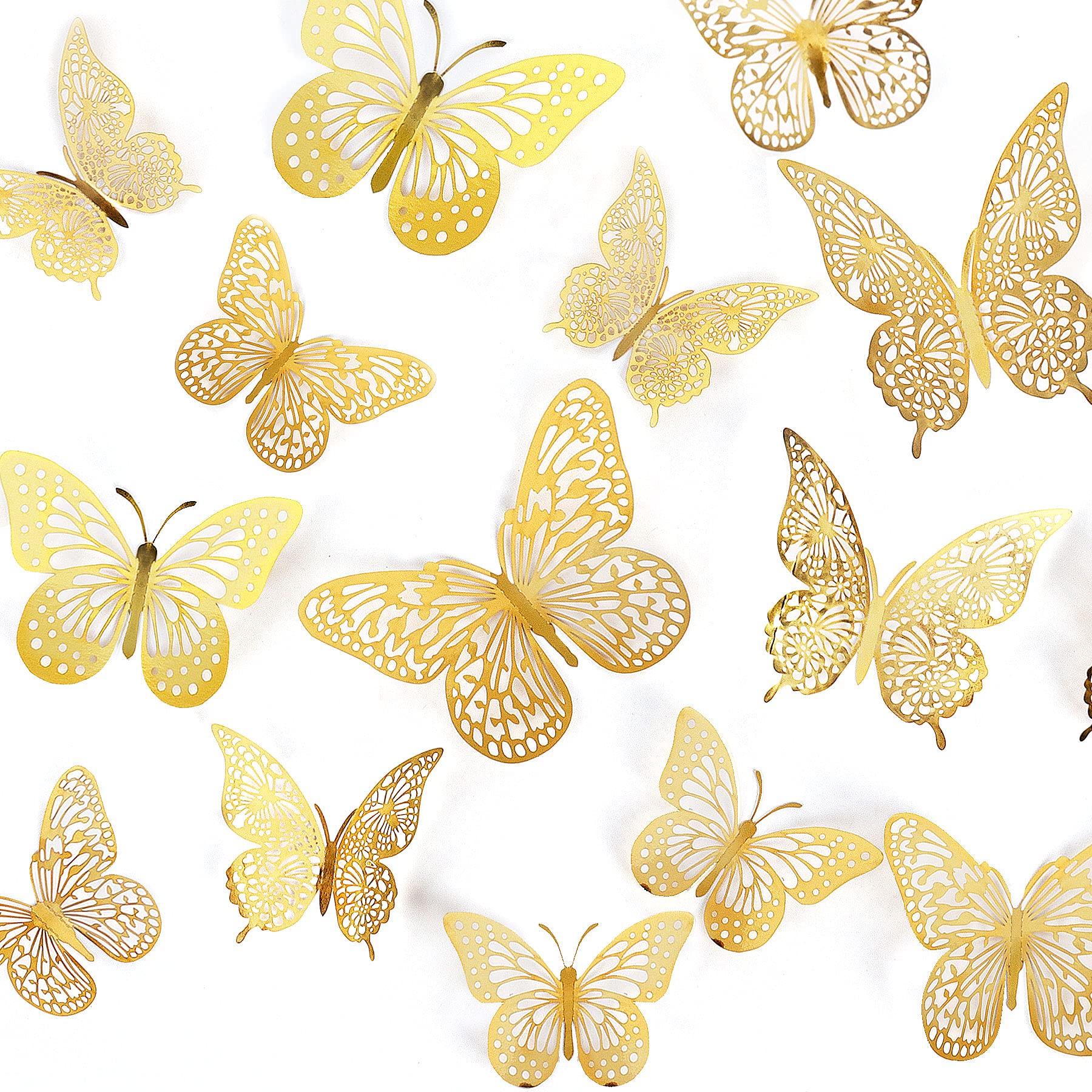 Butterfly Decorations 36 Pcs Glitter 3D Butterfly Cupcake Toppers Rose Gold Sliver Hollow Butterfly Personalised Cake Topper for Birthday Wedding Party Wall Sticker Decoration