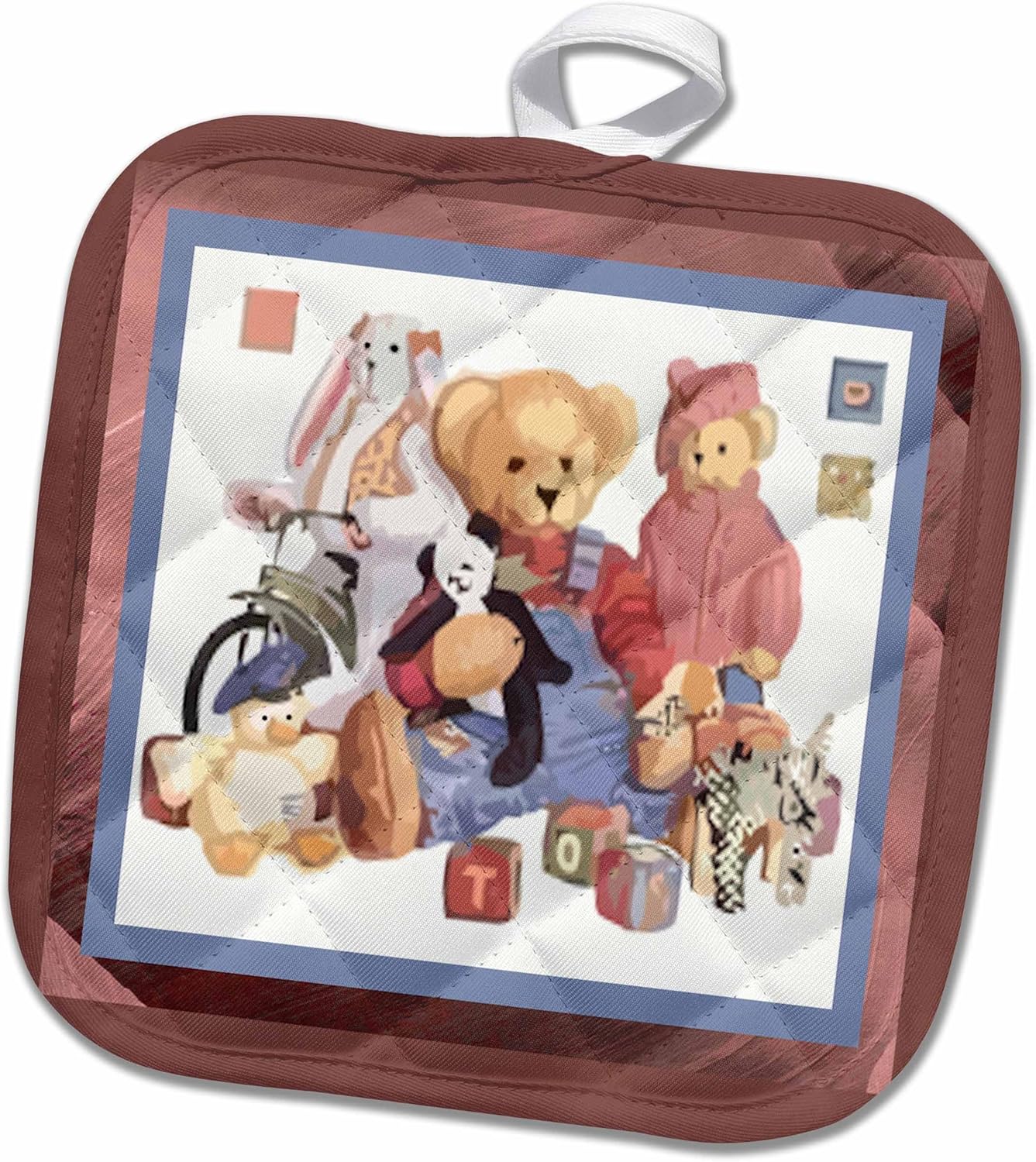 3D Rose Teddy's Family Pot Holder, 8" x 8"