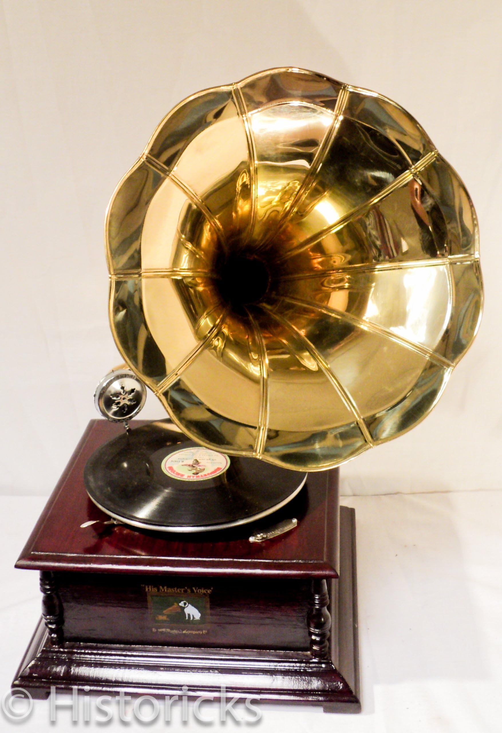 Replica RCA Victor Gramophone Record Player Square Base/Brass Horn 78" Vinyl by RETROO COLLECTIONS