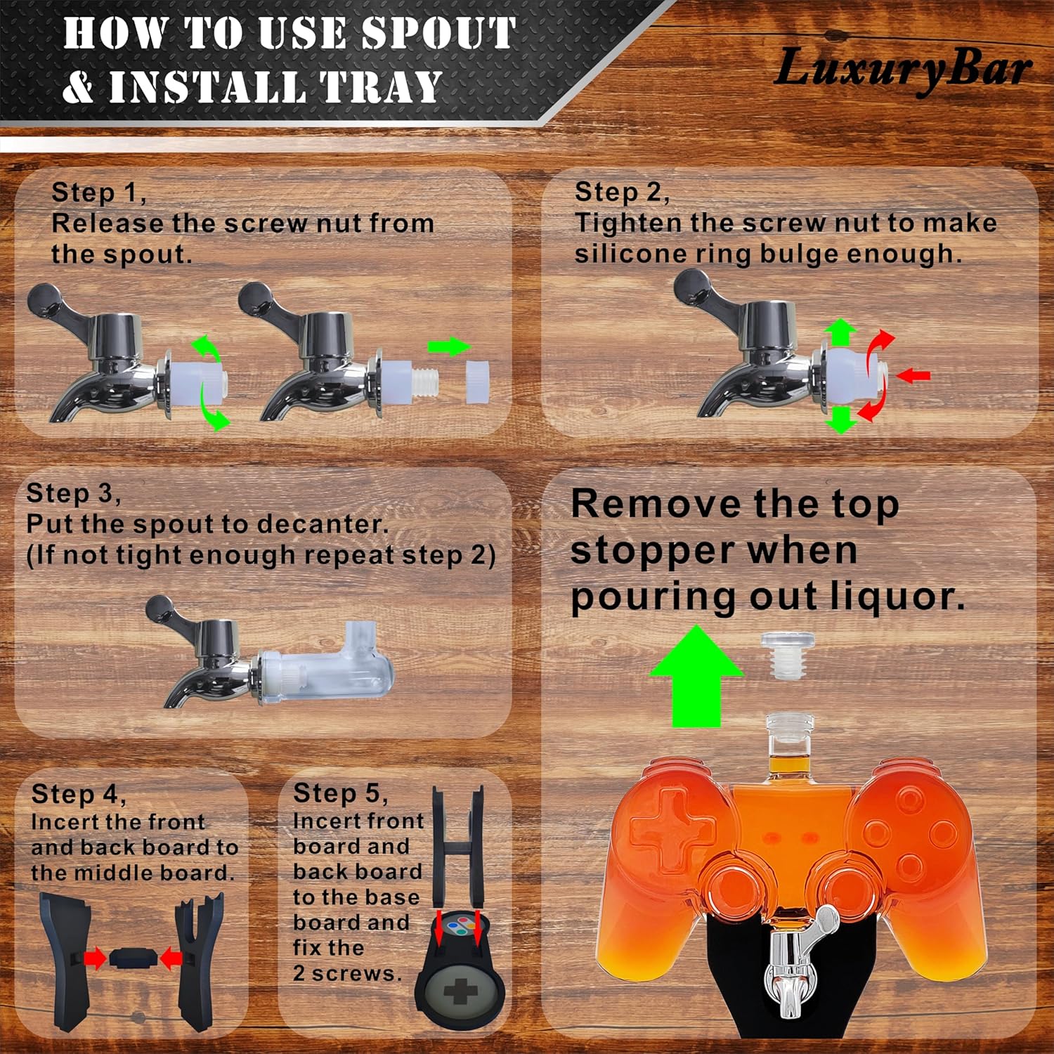 Game Whiskey Decanter Set,28oz Whiskey Decanter Sets for Men with Spout Game IceCube Gamer Tray,Liquor Dispenser Tequila Bourbon Gifts for Men Gamer Gifts for Boyfriend Him Husband Dad Brother Guy - Image 5