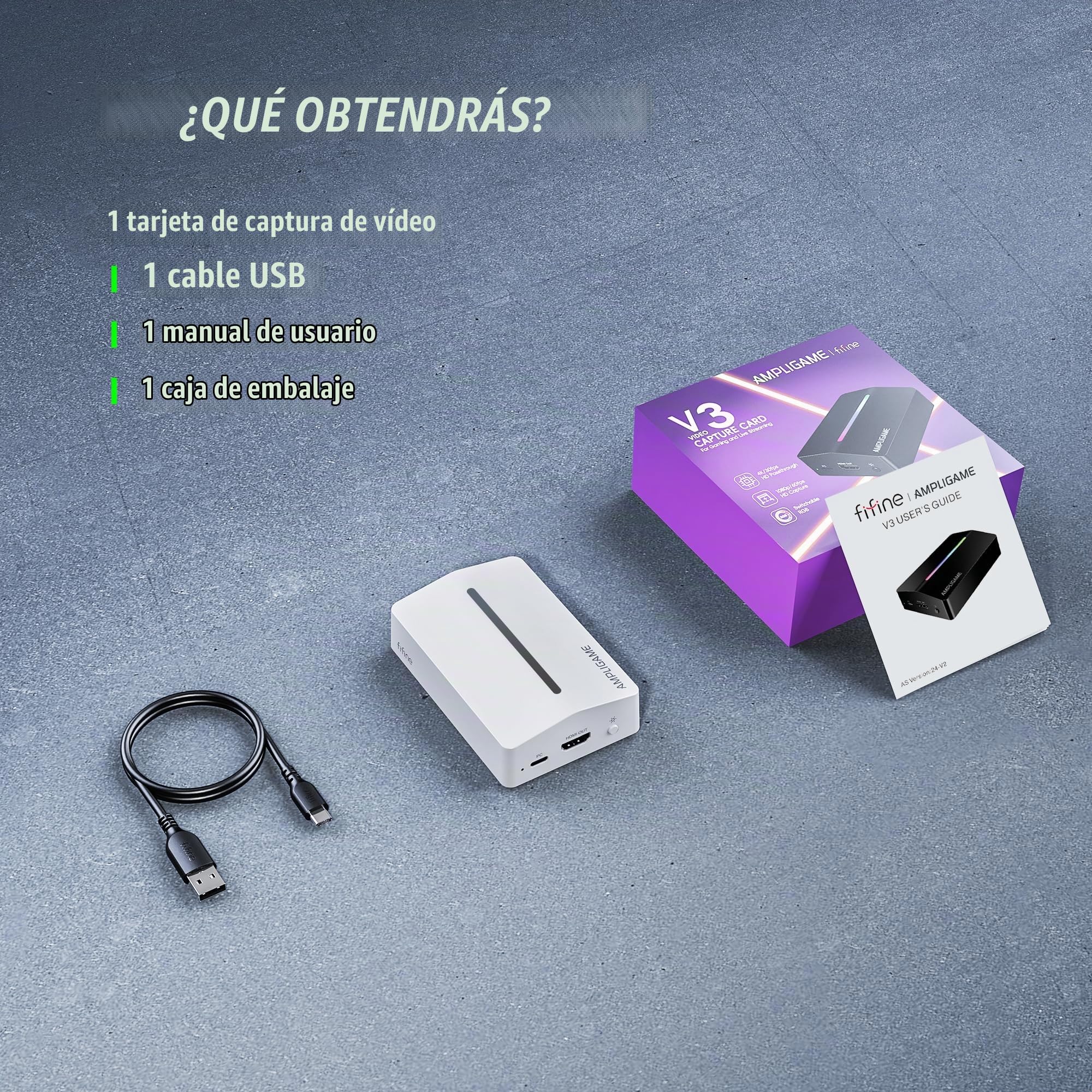 Fifine AmpliGame - Tarjeta de captura de video HDMI USB 4K para transmisión OBS, tarjeta de captura de audio 1080P con RGB, entrada/salida HDMI compatible con Switch/XBOX/PS5/Computer-V3 blanco