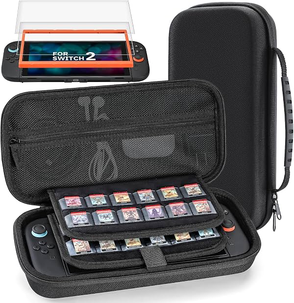 Snuvid Clearer Game Slots - Estuche de transporte para Nintendo Switch 2 2025, estuche rígido portátil para Switch 2, accesorios de viaje protectores con 24 cartuchos de juego transparentes, 2 protectores de pantalla Dic 2, 2025 | de Snuvid