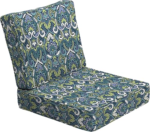 Arden Selections ProFoam Performance - Juego de cojines para asientos profundos para exteriores, 24 x 24, zafiro aurora, damasco azul