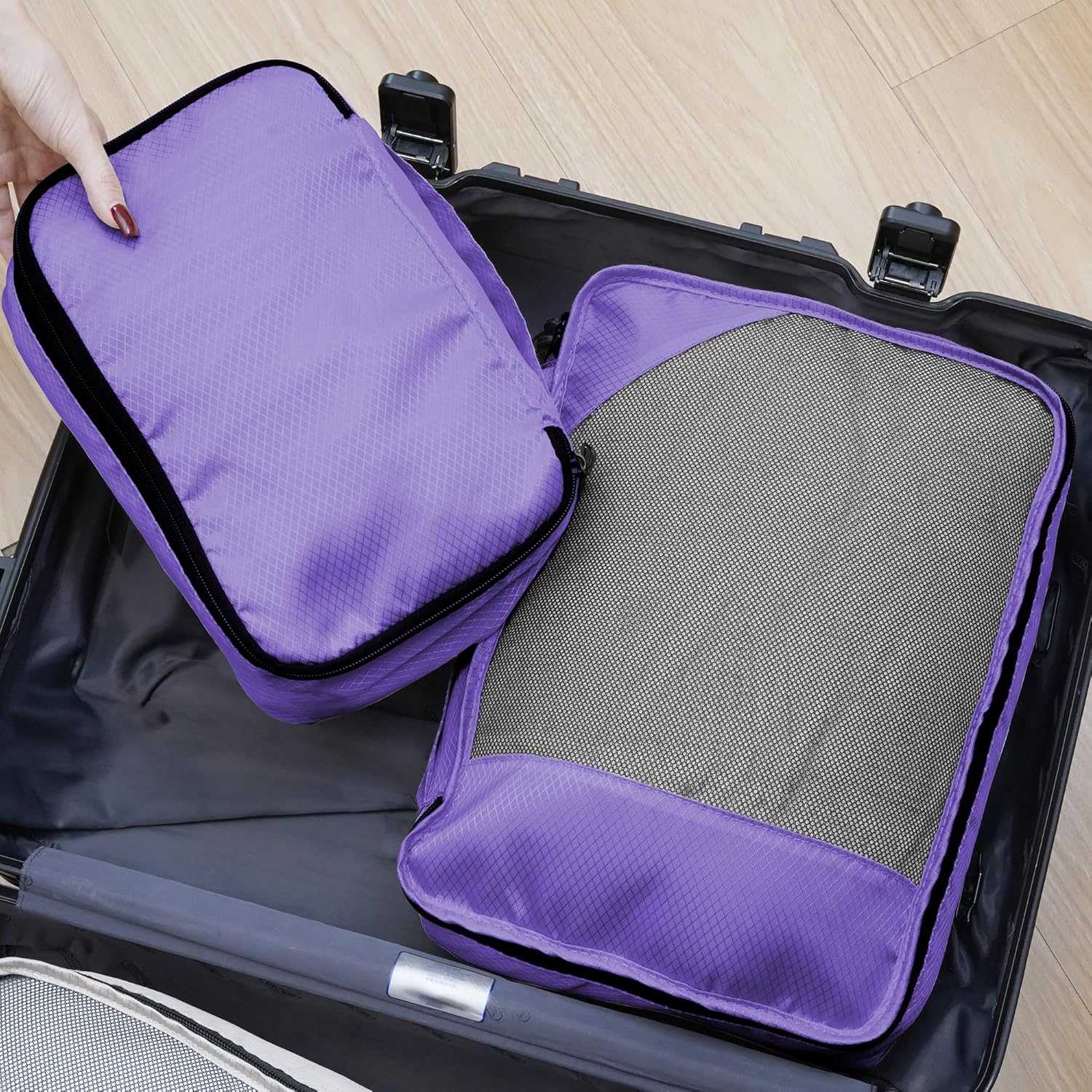 Toncoke 8-Piece Packing Cubes for Travel, Mesh Luggage Organizers with Shoe Bag, Toiletry Bag, Laundry Pouches, 4 Sizes (XL/L/M/S) for Suitcase Organization, Men Women Kids, Purple