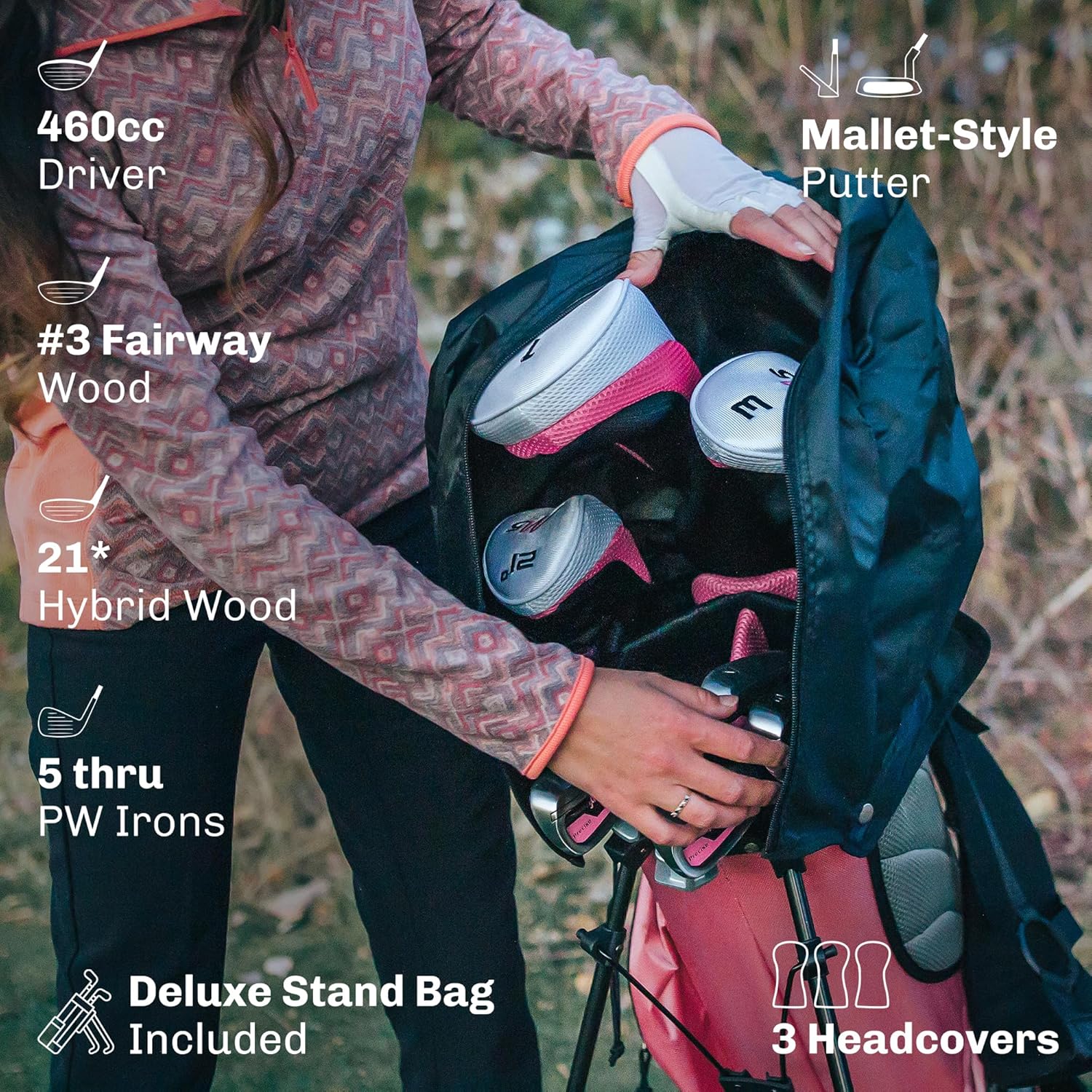 Precise M5 Ladies Complete Left & Right Handed Golf Club Set | Complete Regular & Petite Womens Golf Clubs Set | with 3 HC's, Lightweight Shafts & Spacious Stand Bag w/Pockets & Dual Carrying Straps