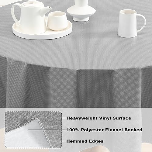 Miniatura 4 de Newbridge Basketweave - Mantel de vinilo con parte trasera de franela de color sólido, aspecto texturizado de tejido de cesta para interiores y