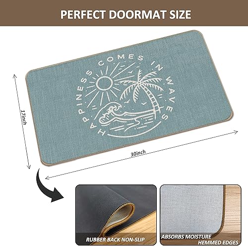 Miniatura 3 de Tapete rústico azul de verano con texto en inglés Happiness Comes in Waves, 17 x 30 pulgadas, decoración costera para interiores y exteriores, para