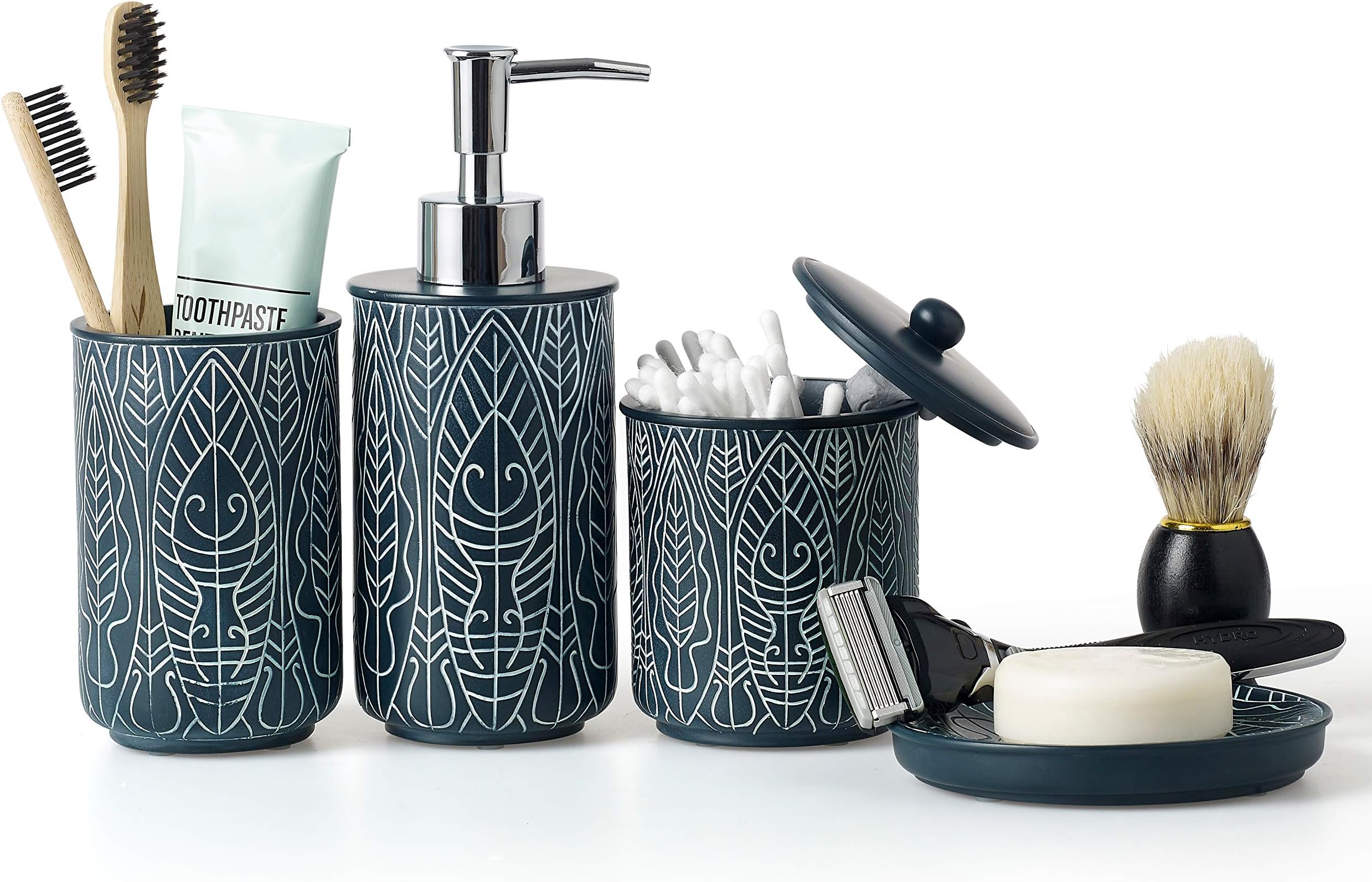 VIRTUNE Premium Navy Blue Bathroom Accessories Set. Blue Bathroom Set. Blue Bathroom Decor. Accesorios para Baños. New Apartment Essentials. Blue Toothbrush Holder and Soap Dispenser.