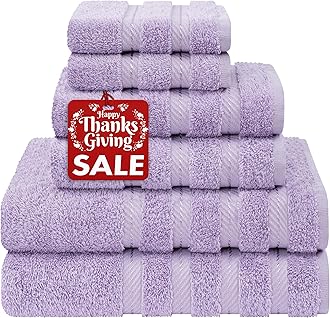 American Soft Linen Luxury 6 Piece Towel Set, 2 Bath Towels 2 Hand Towels 2 Washcloths, 100% Turkish Cotton Towels for Bathroom, Lilac Towel Sets