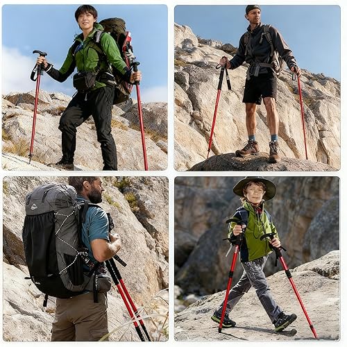 Miniatura 7 de Bastón de senderismo retráctil de aleación de aluminio, bastones de senderismo portátiles adecuados para actividades al aire libre como montañismo,