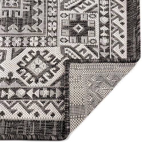 Miniatura 7 de Rugs.com Outdoor Aztec Collection Alfombra – 4 x 6 pies alfombra de tejido plano gris carbón perfecta para salas de estar, grandes comedores, planos