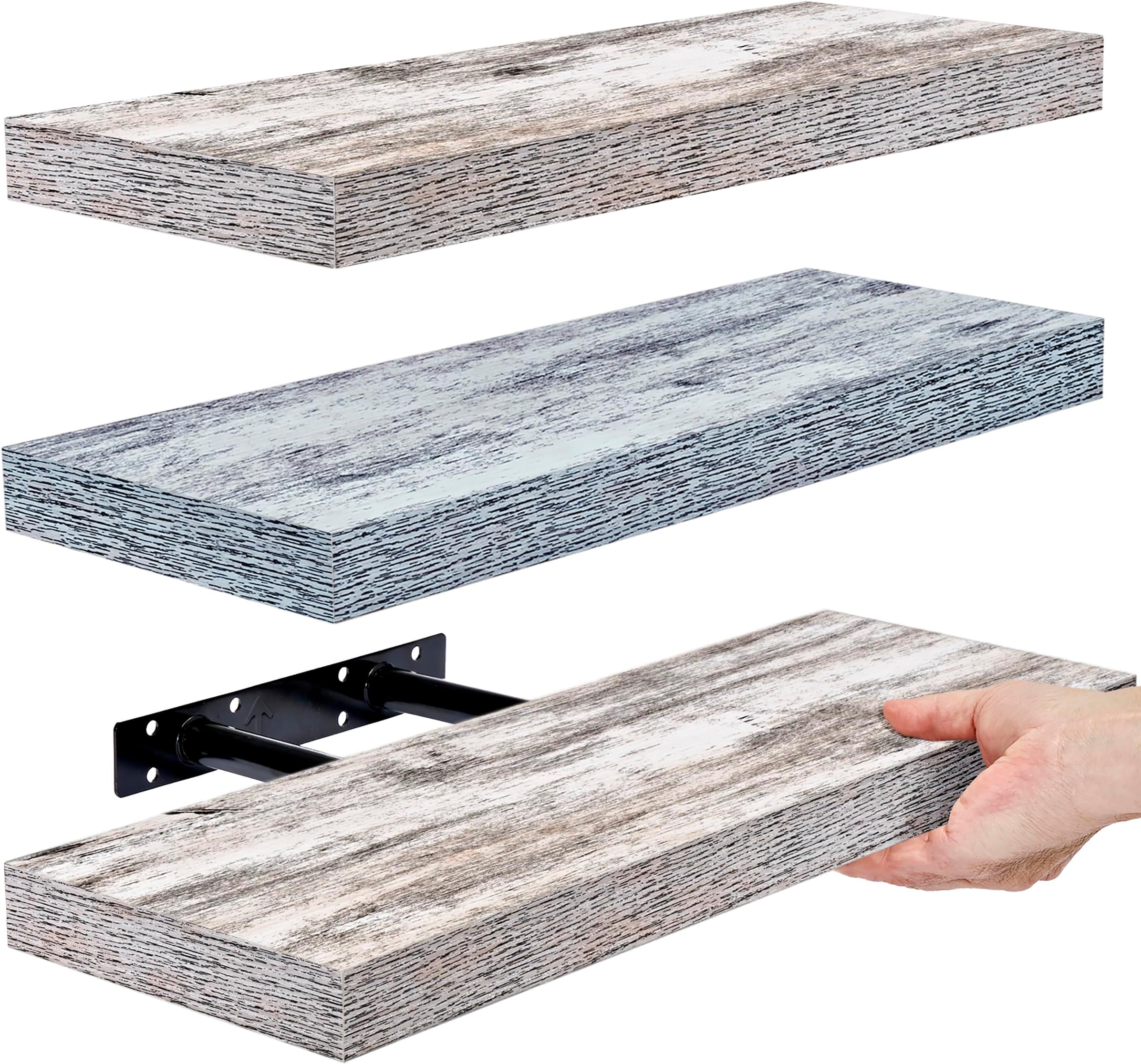 Sorbus Floating Shelves for Wall - 3 Pack Coastal Beach Wall Decor for Bedroom, Bathroom, Living Room, Office, Home & Kitchen - Blue/White Rustic Wood Hanging Wall Shelf for Books, Frames, Trophy