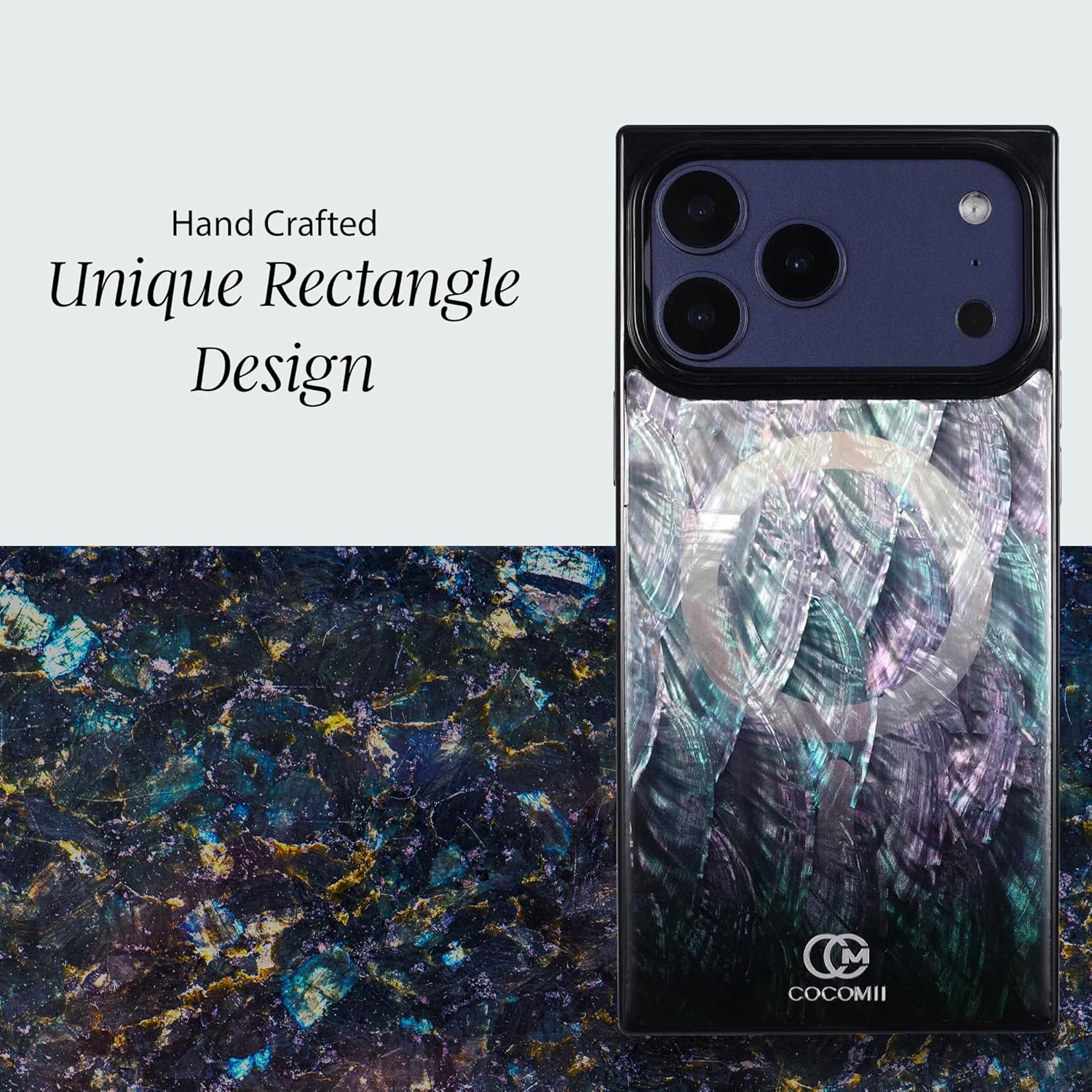 Cocomii Retangle Case for iPhone 17 Pro Max, Compatible with MagSafe, Black Real Mother of Pearl - Image 4