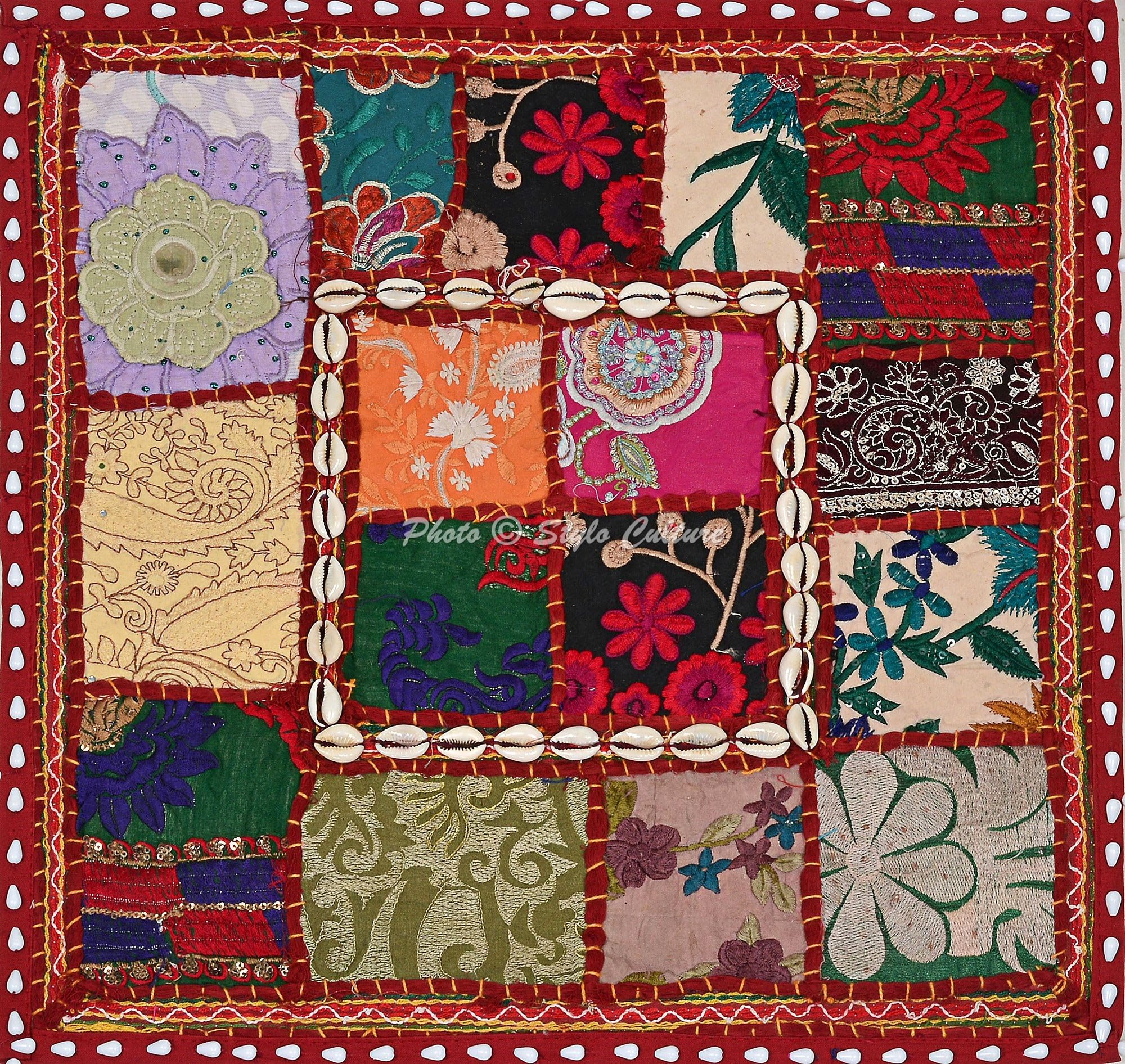 Indische Dekorativ Baumwolle Couch Kissenbezüge 40x40 cm Kastanienbraun Dekokissen Gesticktes Patchwork Schlafzimmer Sofa Kissen Bezüge Blumen Quadrat Kissenhullen - 4 STK.