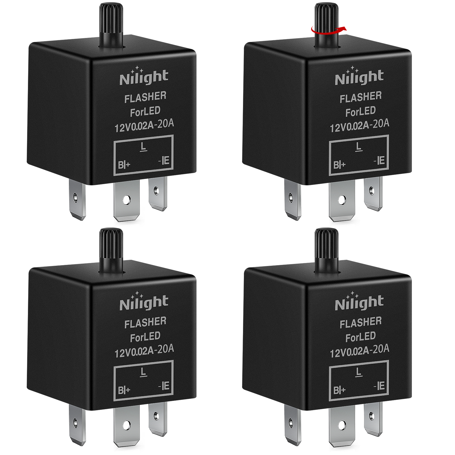 Image of Nilight 4PCS 12V 3Pin CF13 Adjustable Flasher Relay for Car Turn Signal | 4PCS 12V 3-pin CF13 adjustable flasher relays. Fixes hyper blink & no flash issues for LED /halogen car turn signals & hazards