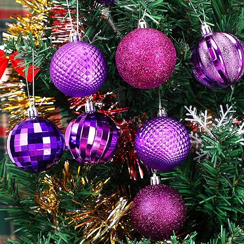 Miniatura 5 de JULMELON 24 esferas de Navidad, adornos de árbol de Navidad, adornos de Navidad morados, bolas colgantes para decoración de árbol (morado, 2.36