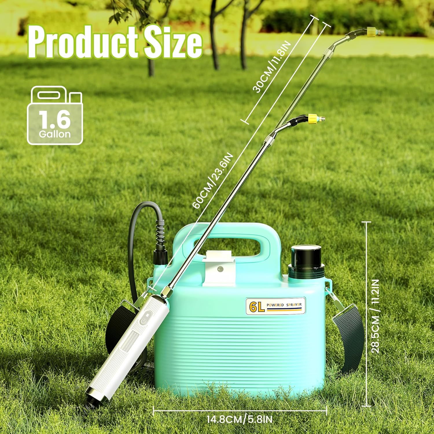 Battery Powered Sprayer 1.8 Gallon, 2025 Upgraded Electric Weed Sprayer with Pump, Battery Indicator, Rechargeable Handle,4 Mist Nozzles,23.6" Retractable Wand,Shoulder Strap, for Lawn&Garde