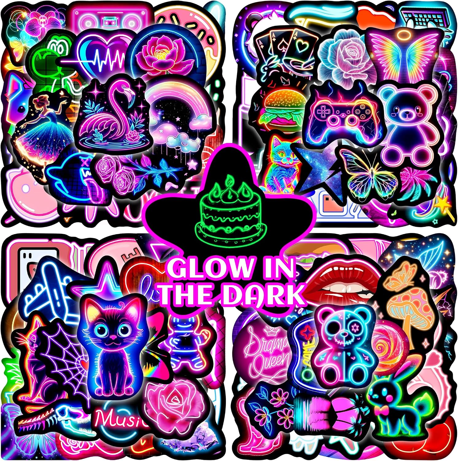 Amazon.com: 120 Pcs Glow in The Dark Cool Neon Stickers for Water ...