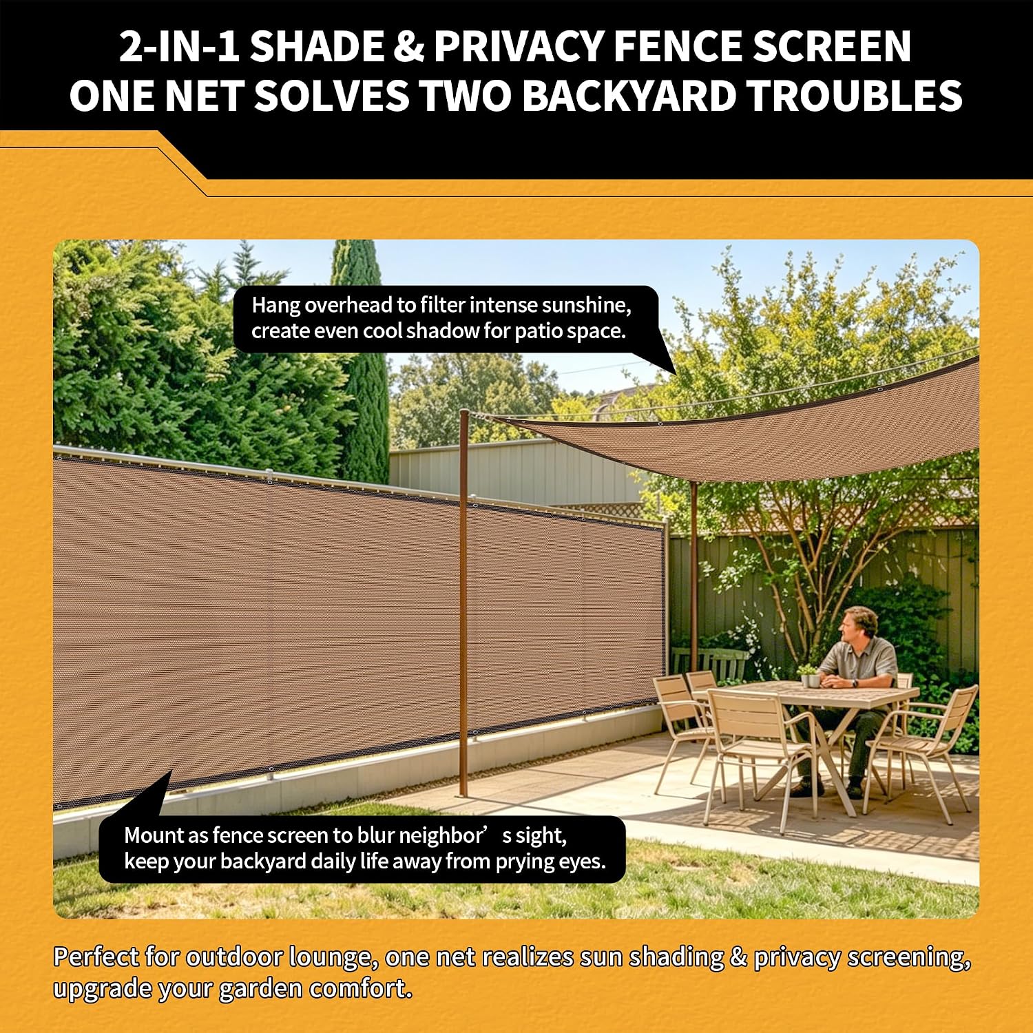90% Privacy Fence Screen 5x10Ft Balcony Windscreen for Garden,Mocha