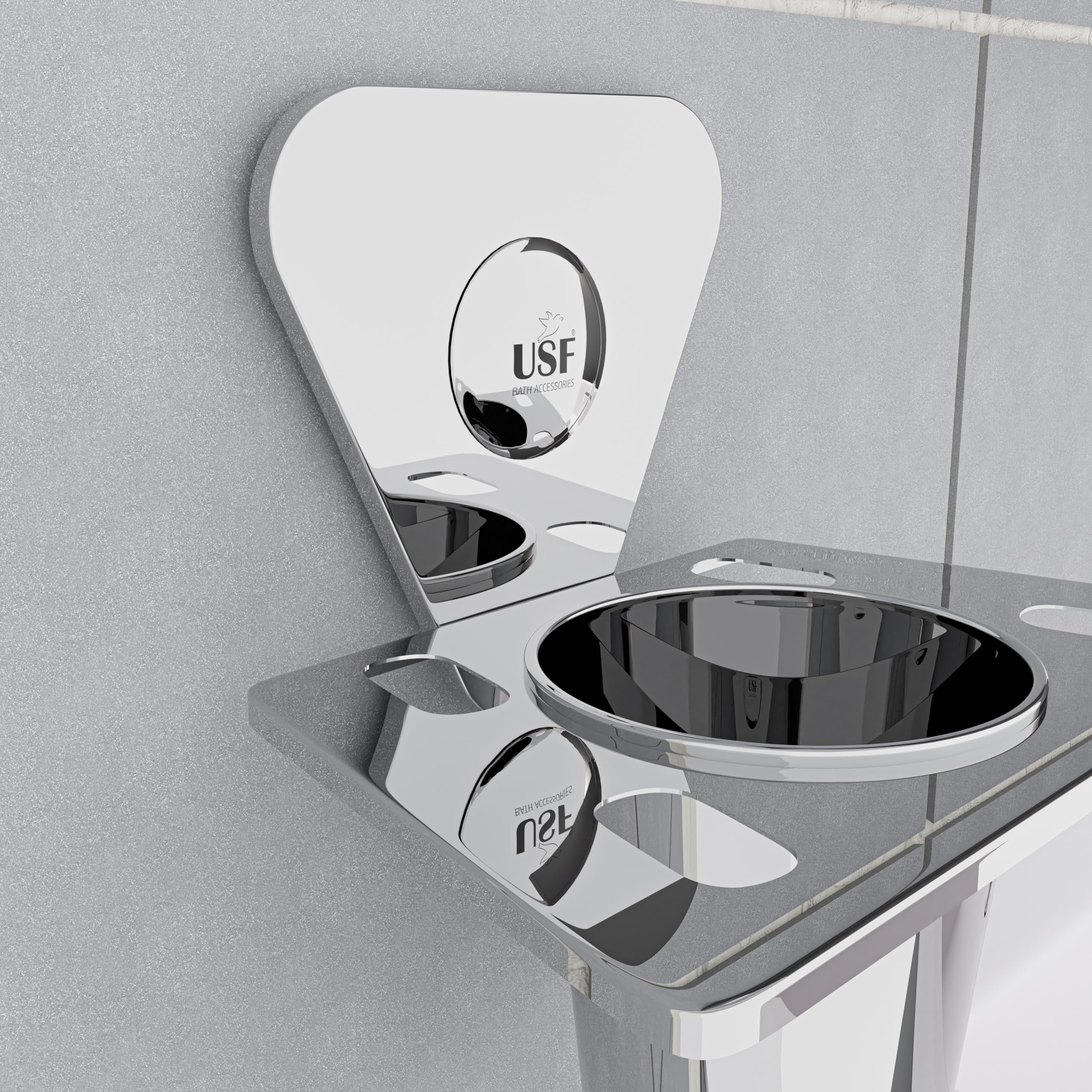 USF Stainless Steel Tumbler Holder with Tumbler Stand, Wall Mounted Tumbler Stand for Brush & Toothpaste Storage, Easy Cleaning Access, 3 Years Warranty (Chrome, Pack of 1) - Pyramid 3