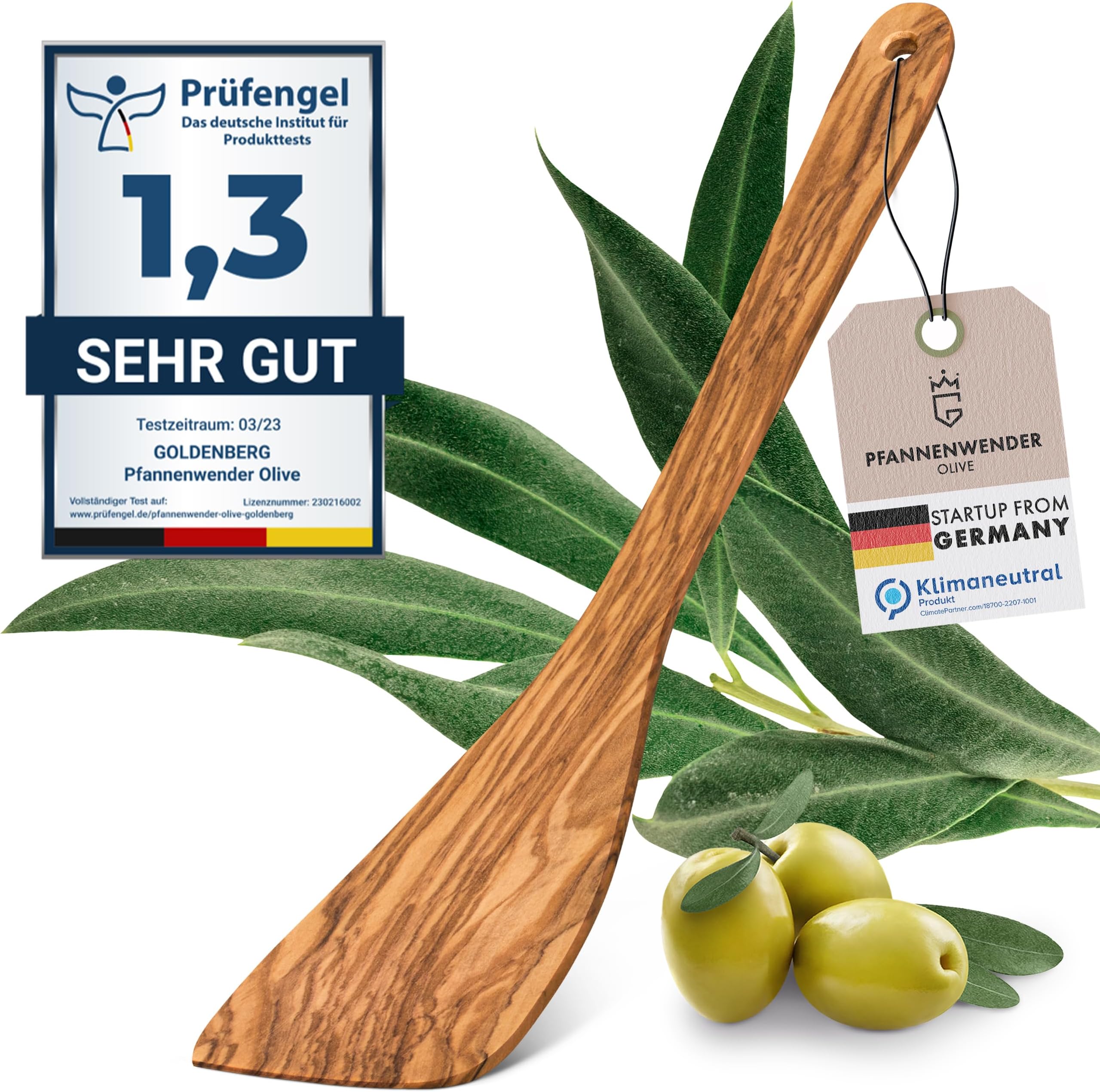 Pfannenwender Aus Olivenholz, 30 Cm – Handgemachtes Kochbesteck, Nachhaltig & Antibakteriell, Ein Unikat