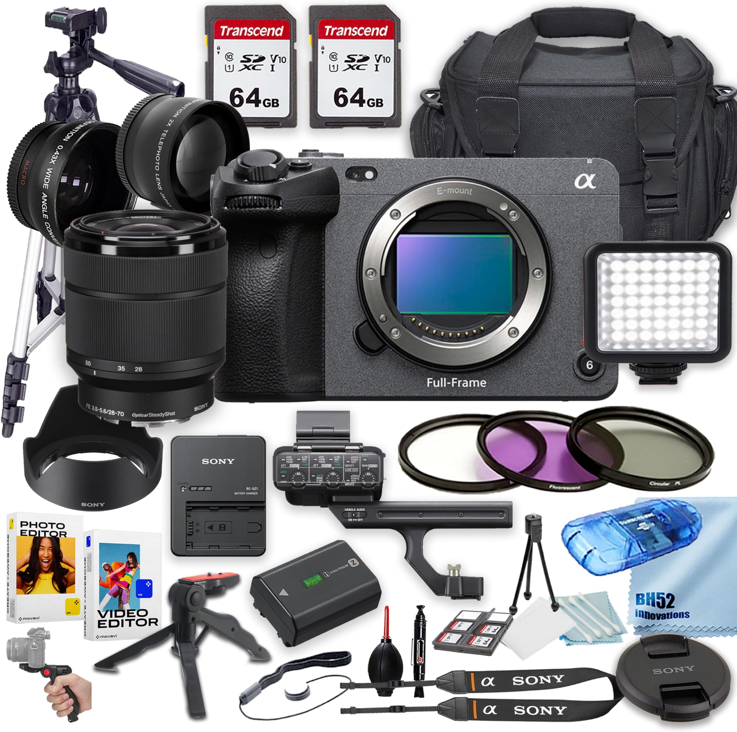 Sony FX3 Full-Frame Cinema Camera Bundle with FE 28-70mm Lens, 128GB Memory, LED Light (Renewed) - Black