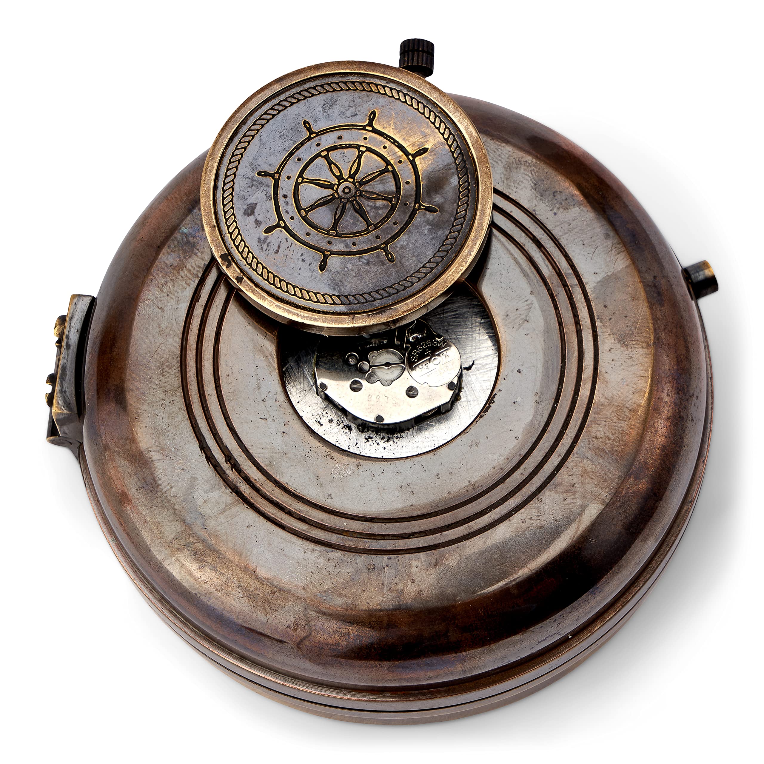 NKlaus Brújula con reloj de latón antiguo, 8 cm, brújula de bolsillo, indicador de dirección 11686