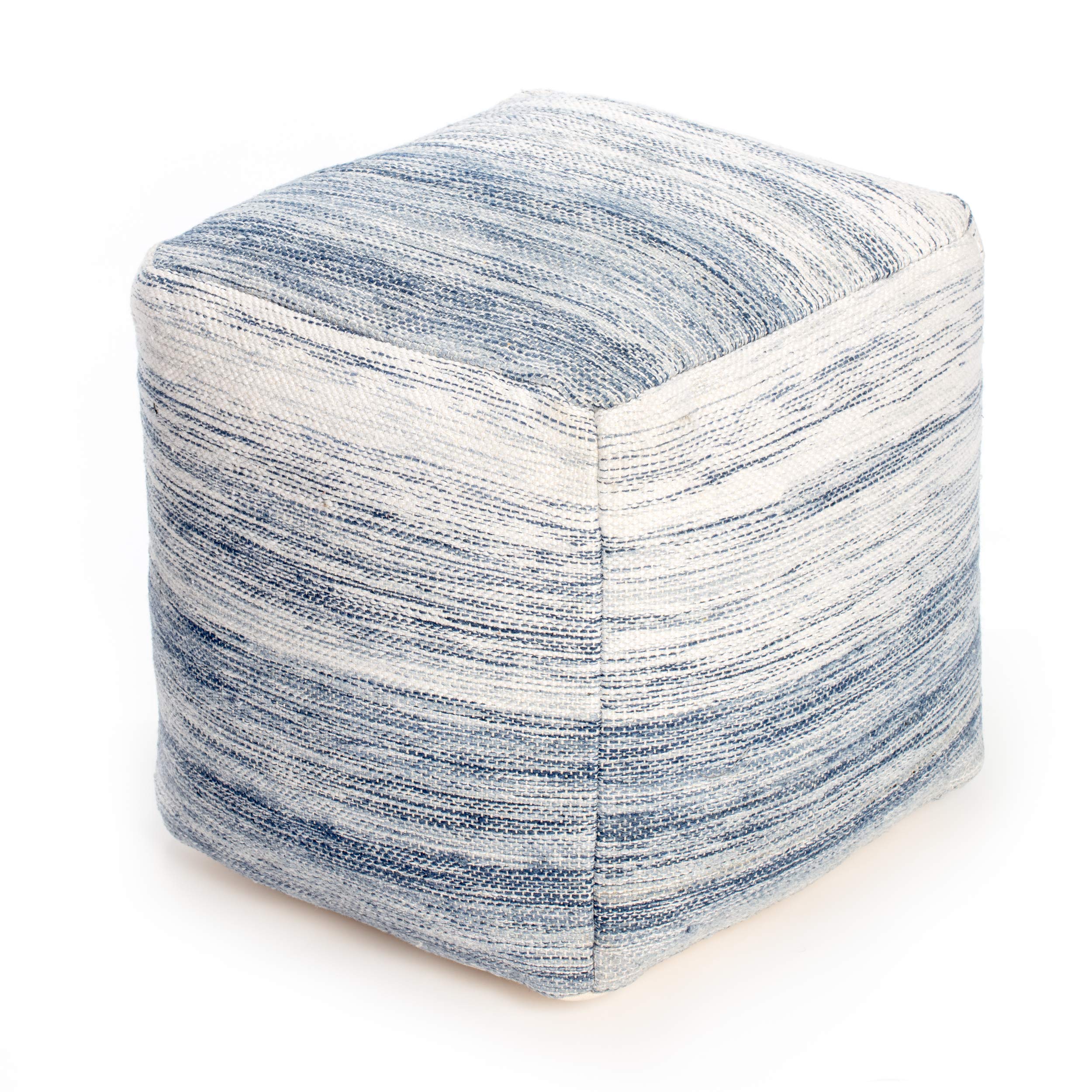 Anji Mountain Square Ottoman Pouf, Bar Harbor, 20" x 20" x 20", Blue/Ivory