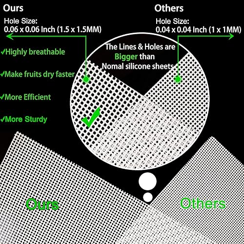 Miniatura 3 de 7 hojas deshidratadoras antiadherentes, reutilizables, cuadradas, de silicona, para secadora de frutas, malla de 11.8 x 12.8 pulgadas (11.8 x 12.6